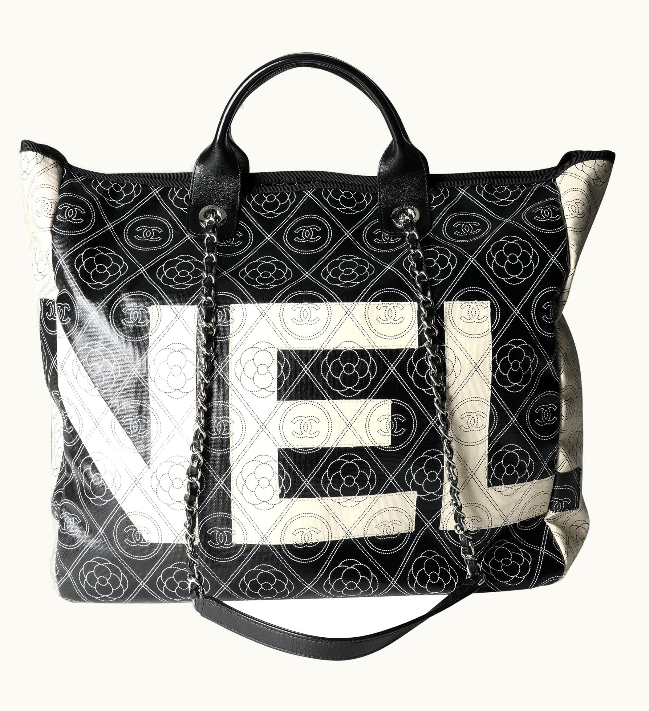 Chanel Chanel Black And Beige Coated Canvas And Leather Camellia & Cc Print Shopper UZ0614120