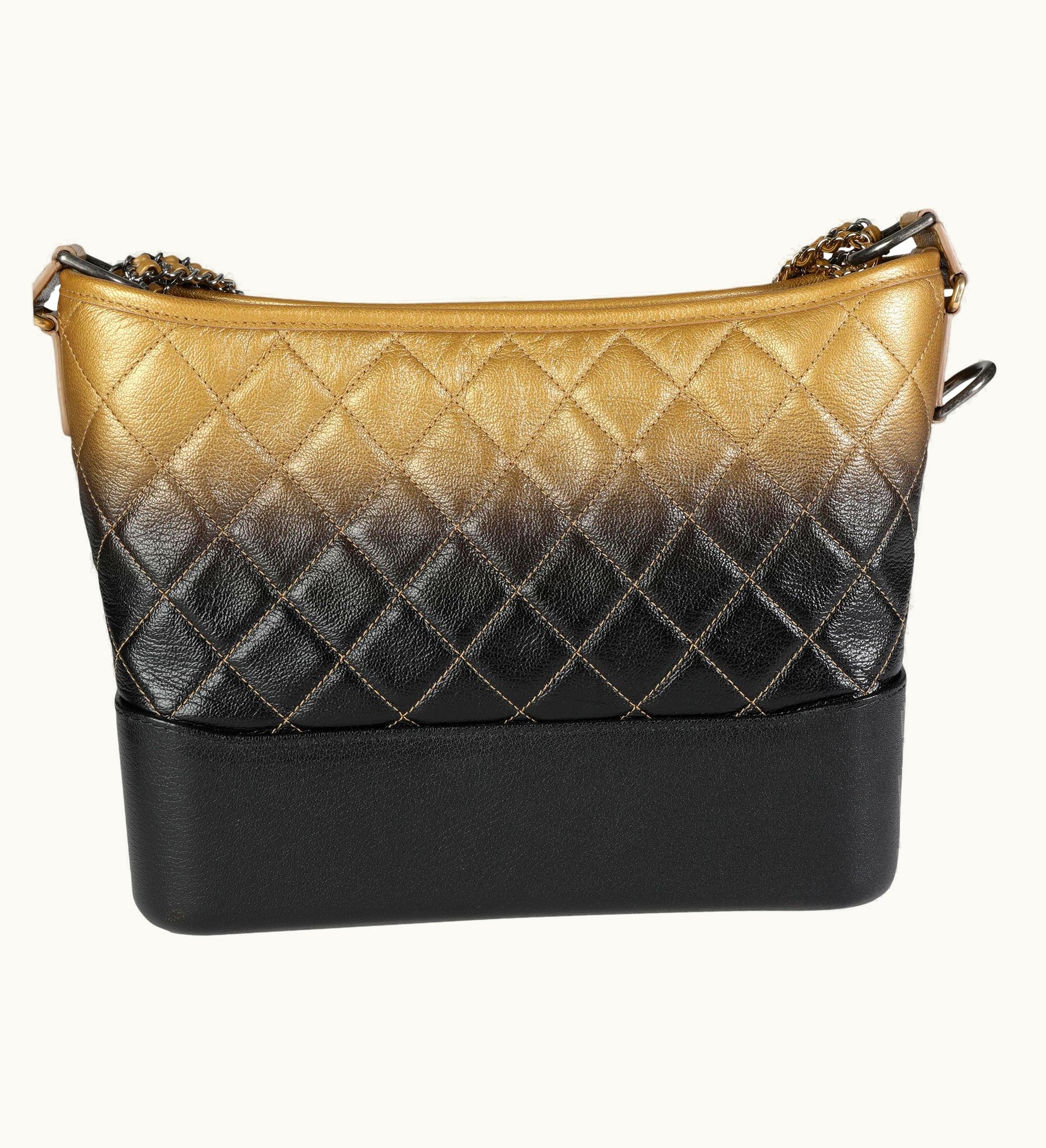 Chanel Chanel Black & Gold Ombré Quilted Goatskin Medium Gabrielle Hobo UZ0614122