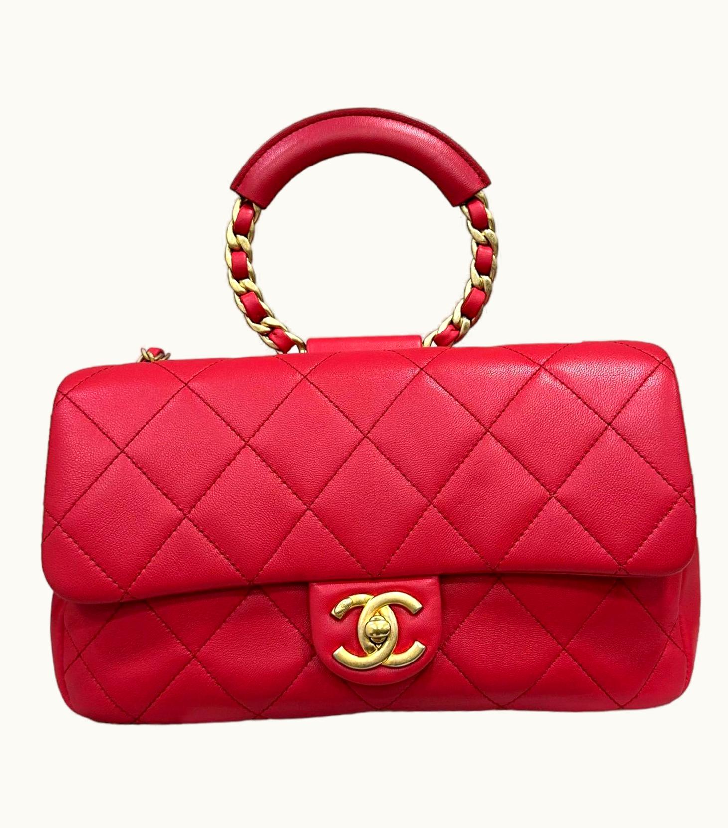 Chanel Borsa A Tracolla Chanel Circle Handle Pelle Liscia Rossa 2019