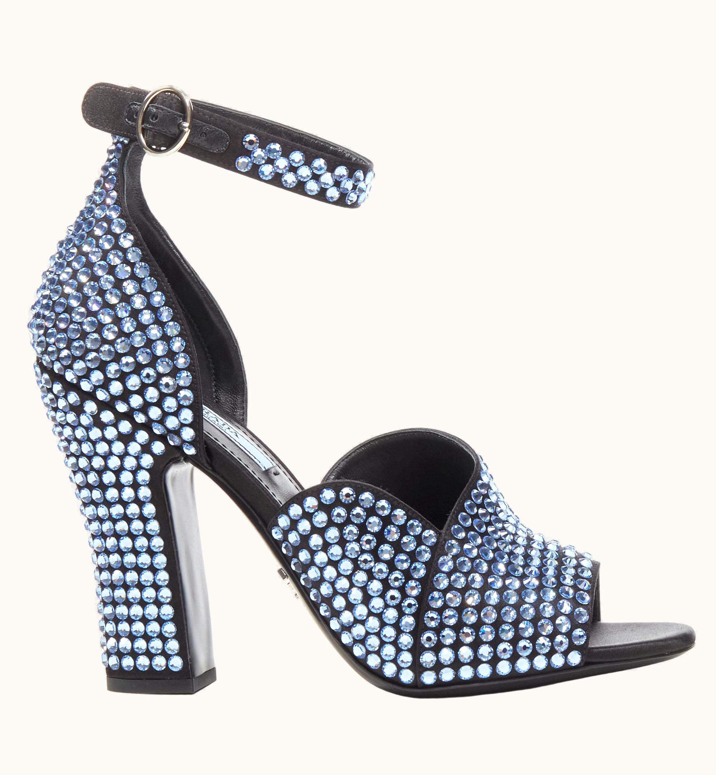 Prada Prada 2019 Runway Blue Crystal Diamond Encrusted Chunky Heel