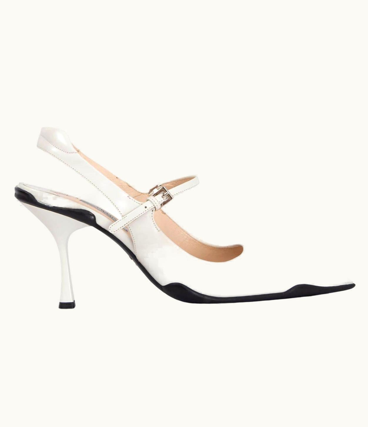 Prada Prada White & Black Leather 2019 Pointed Toe Slingbacks Pumps Shoes