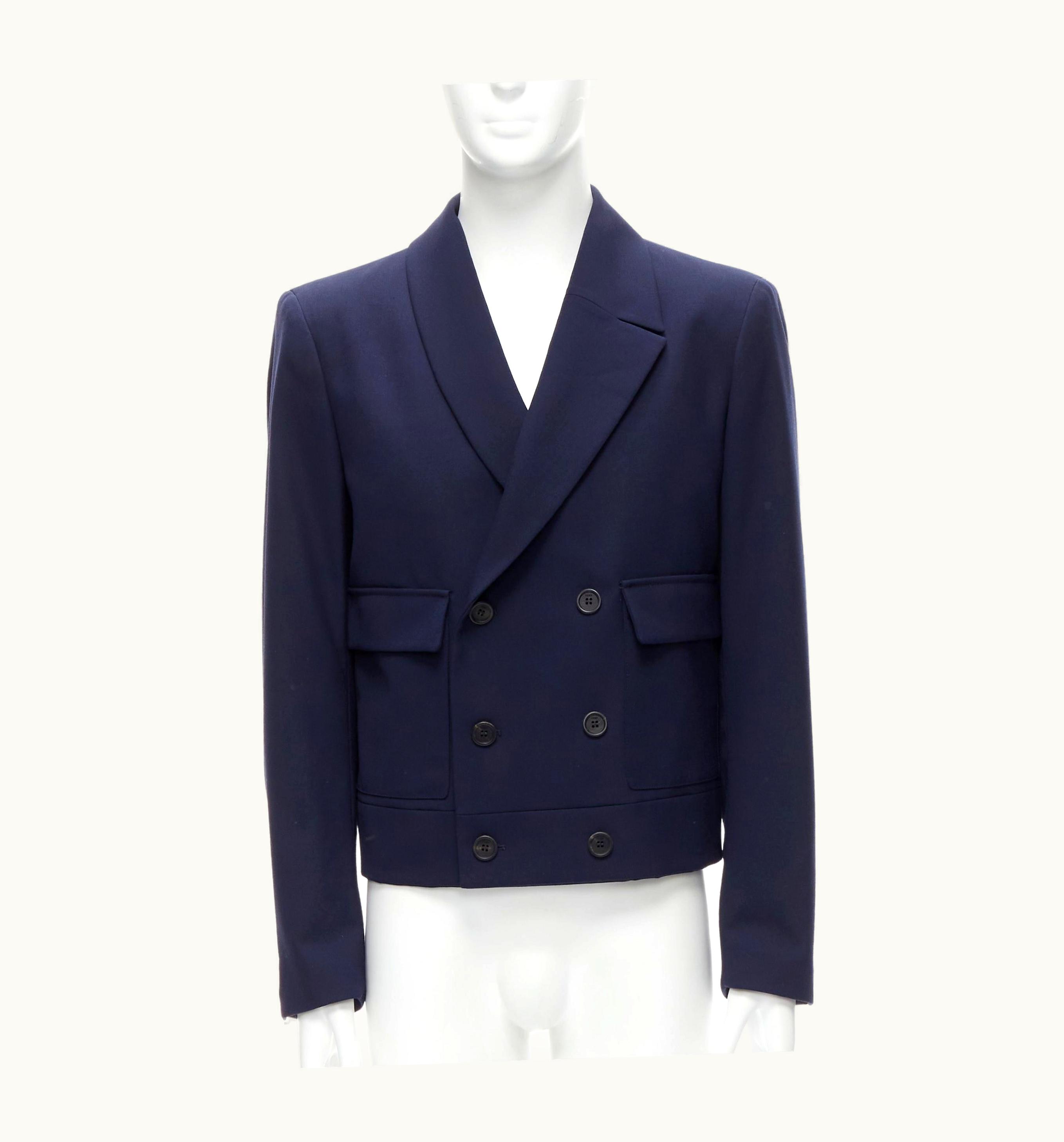 Fendi Fendi 2019 Runway Navy Asymmetric Double Breasted Cropped Blazer