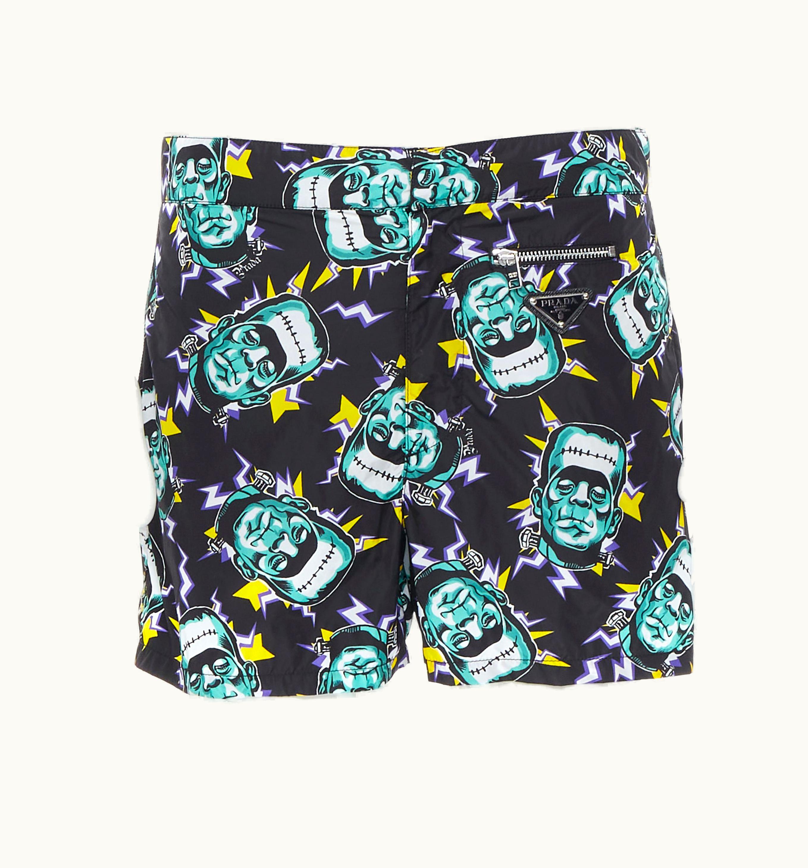 Prada Prada 2019 Frankenstein Print Nylon Triangle Logo Swimming Shorts UZ0614160
