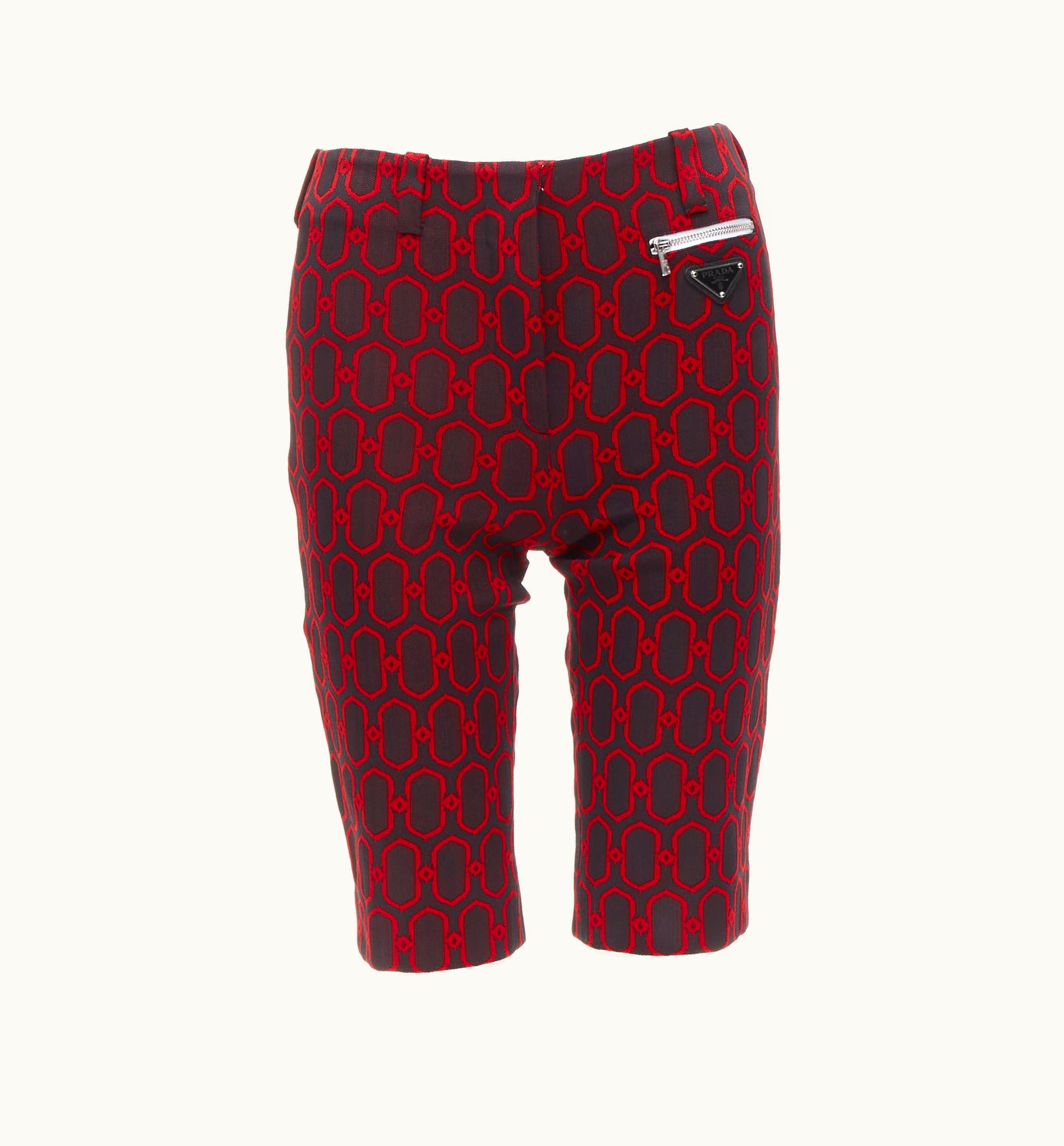 Prada Prada 2019 Runway Triangle Plate Black Red Knit Knee Length Shorts