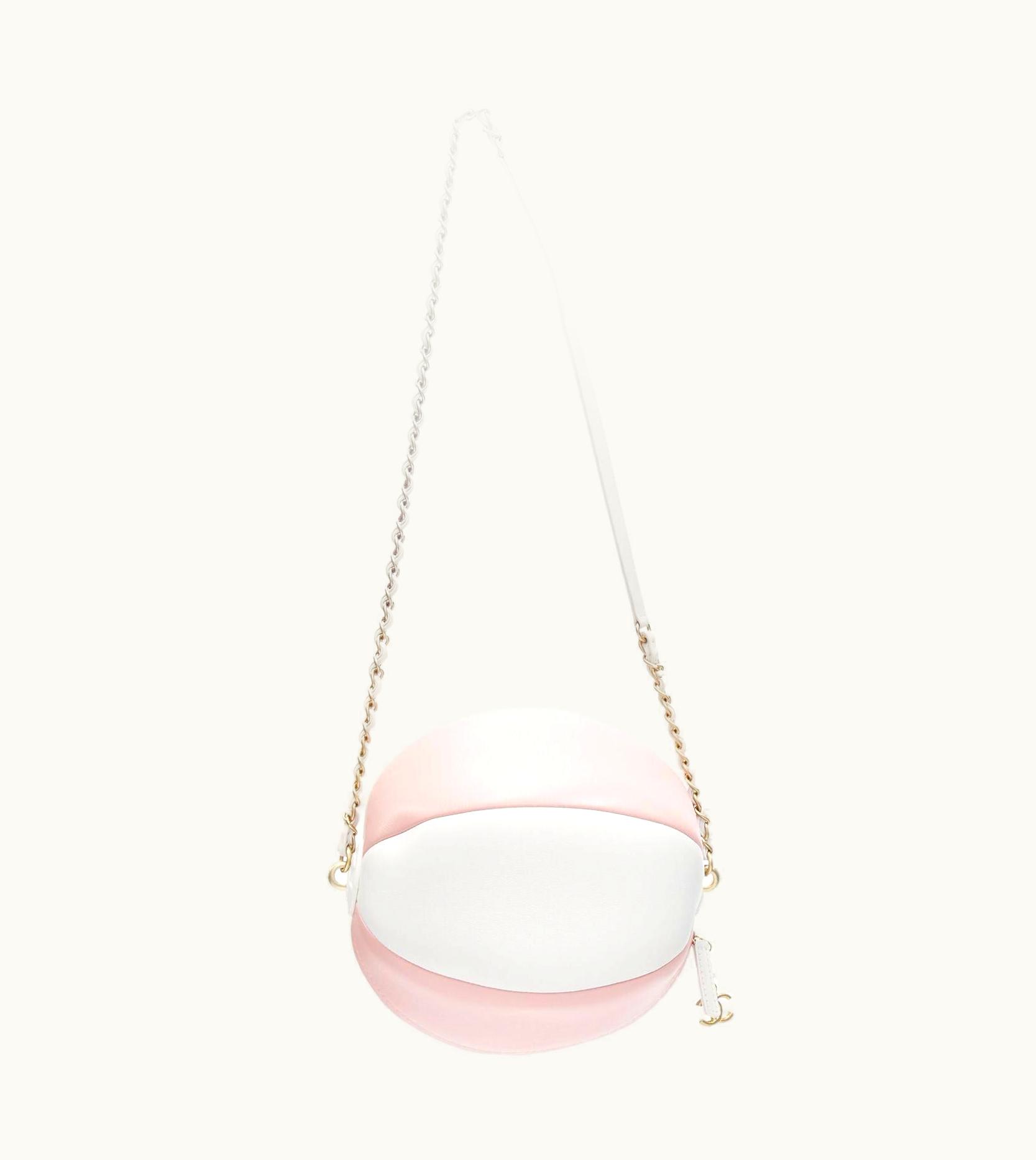 Chanel Chanel 2019 Runway Beach Ball Cc Pink White Calfskin Gold Chain Crossbody Bag UZ0614175