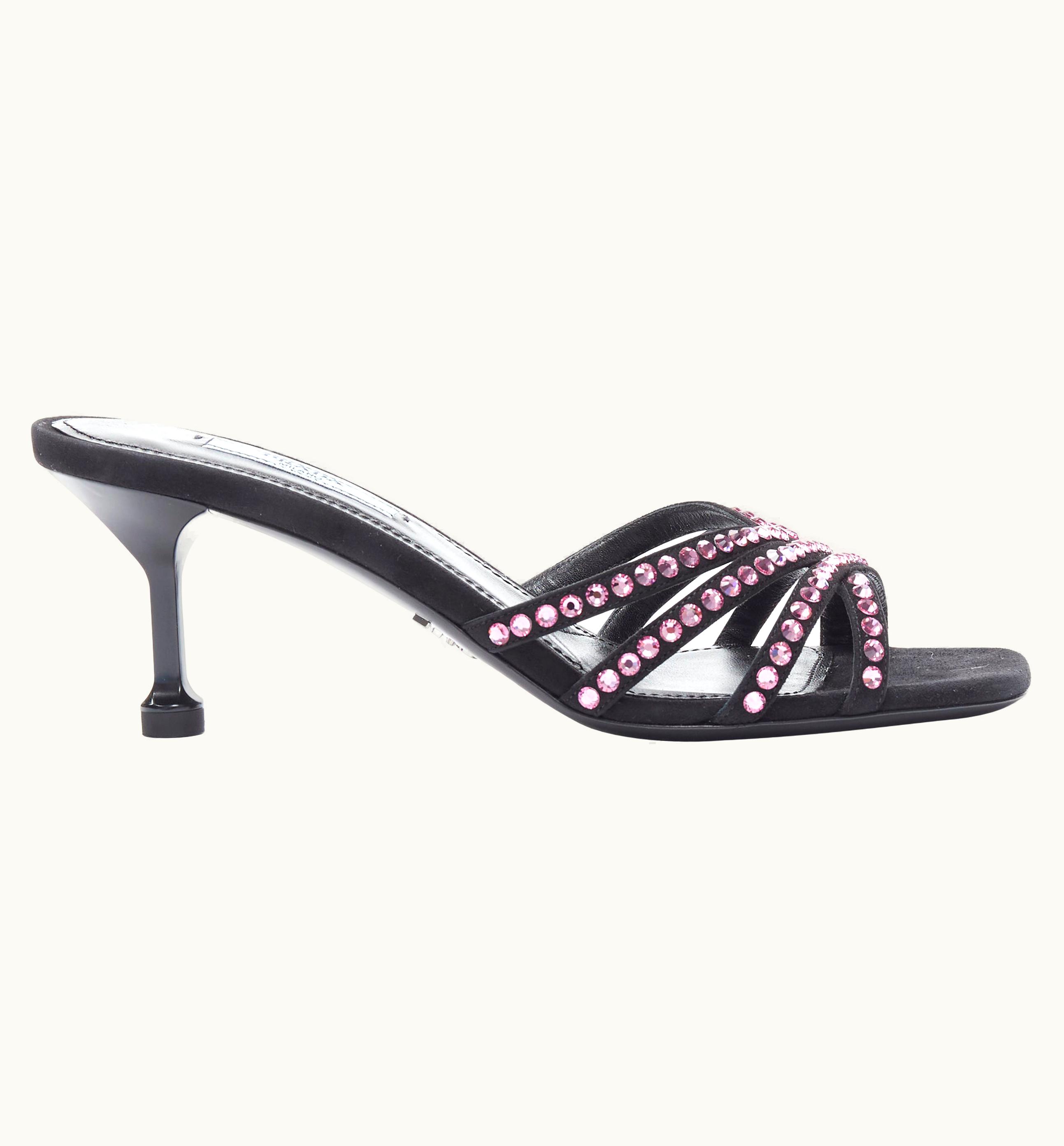 Prada Prada 2019 Pink Crystal Rhinestone Strappy Open Toe Heel Sandal Mule
