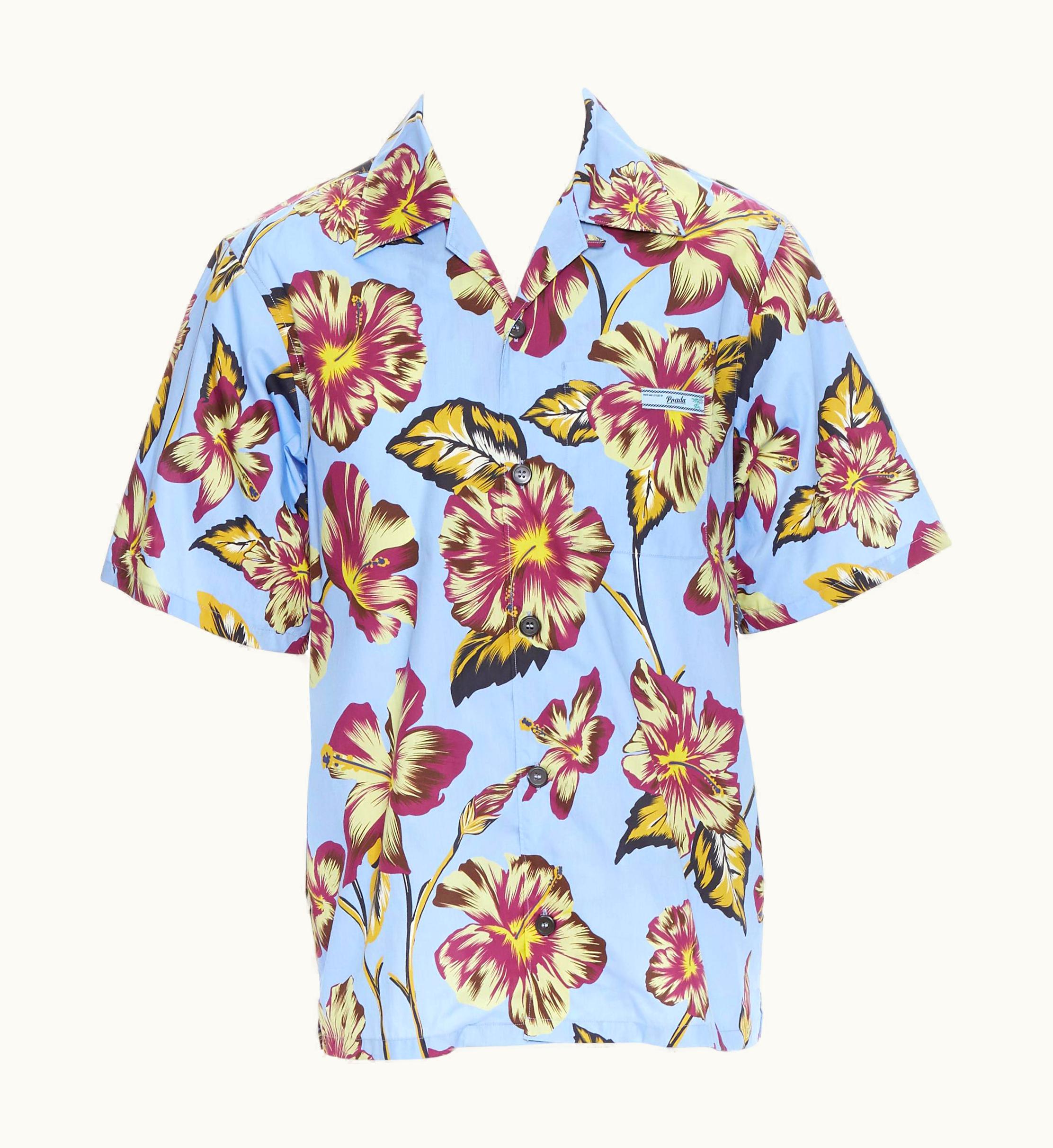 Prada Prada 2019 Hibiscus Floral Print Short Sleeve Hawaiian Bowling Camp Shirt