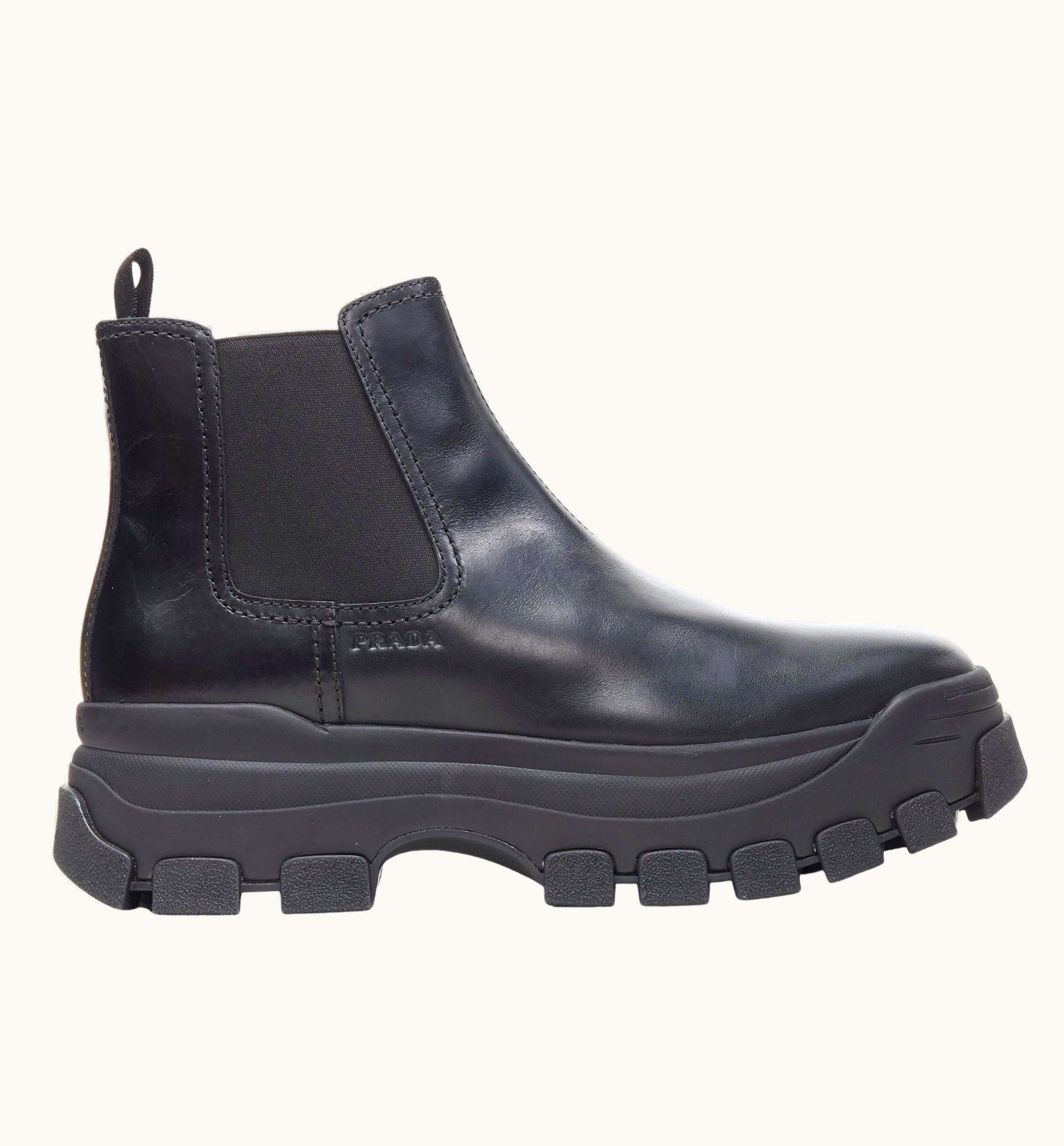 Prada Prada 2019 Pull Up Black Leather Monolith Chunky Lug Sole Boot UZ0614198