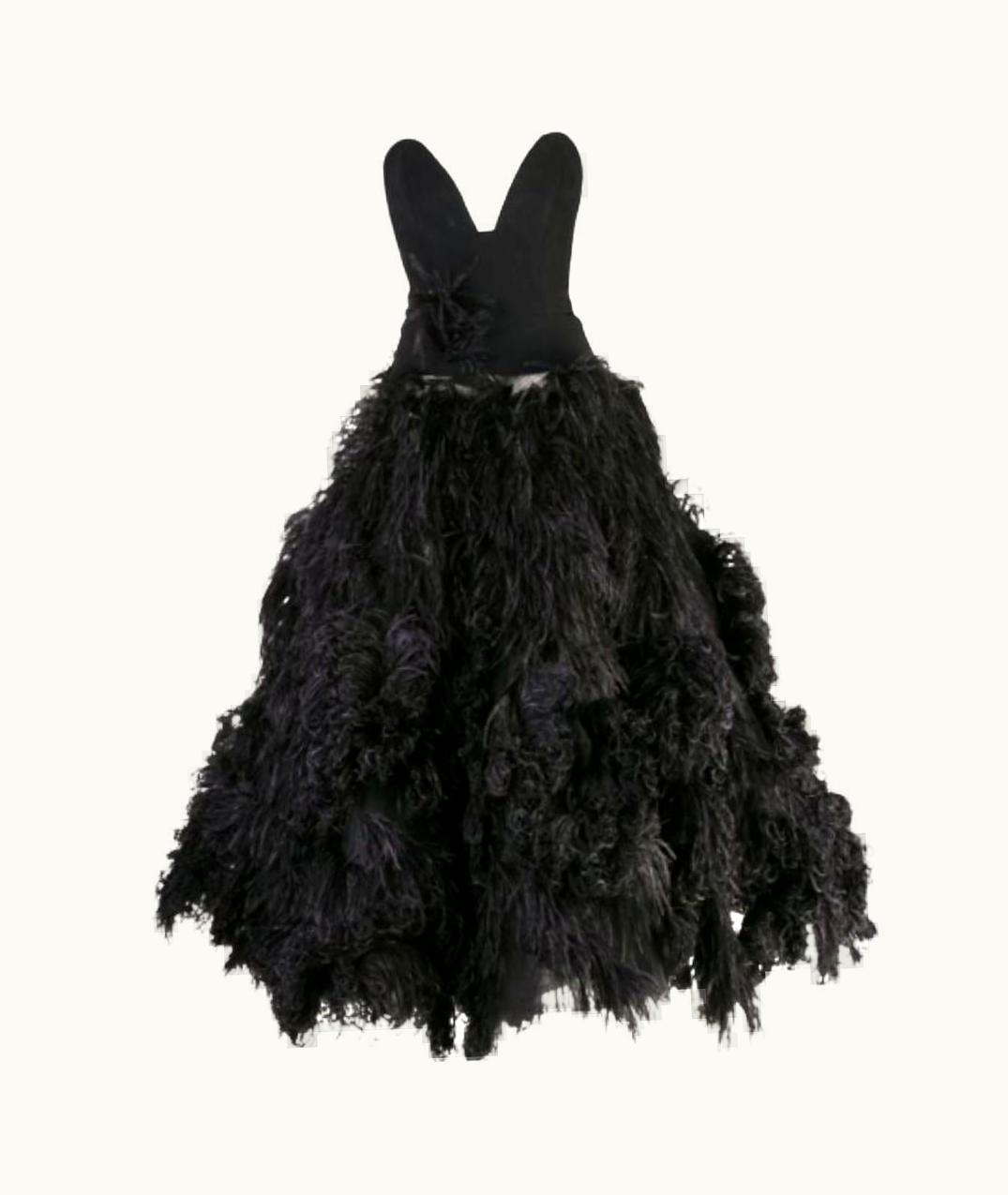 Oscar De La Renta Elegant Strapless Black Feather Ball Gown S/S 2019 UZ0614218