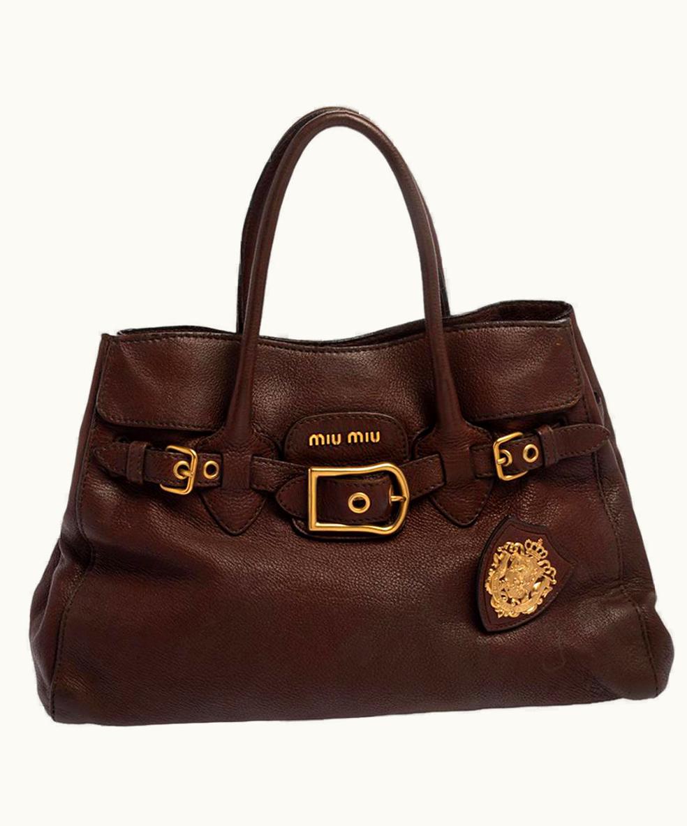 Miu Miu Miu Miu Brown Leather Unity Is Strength Pin Tote