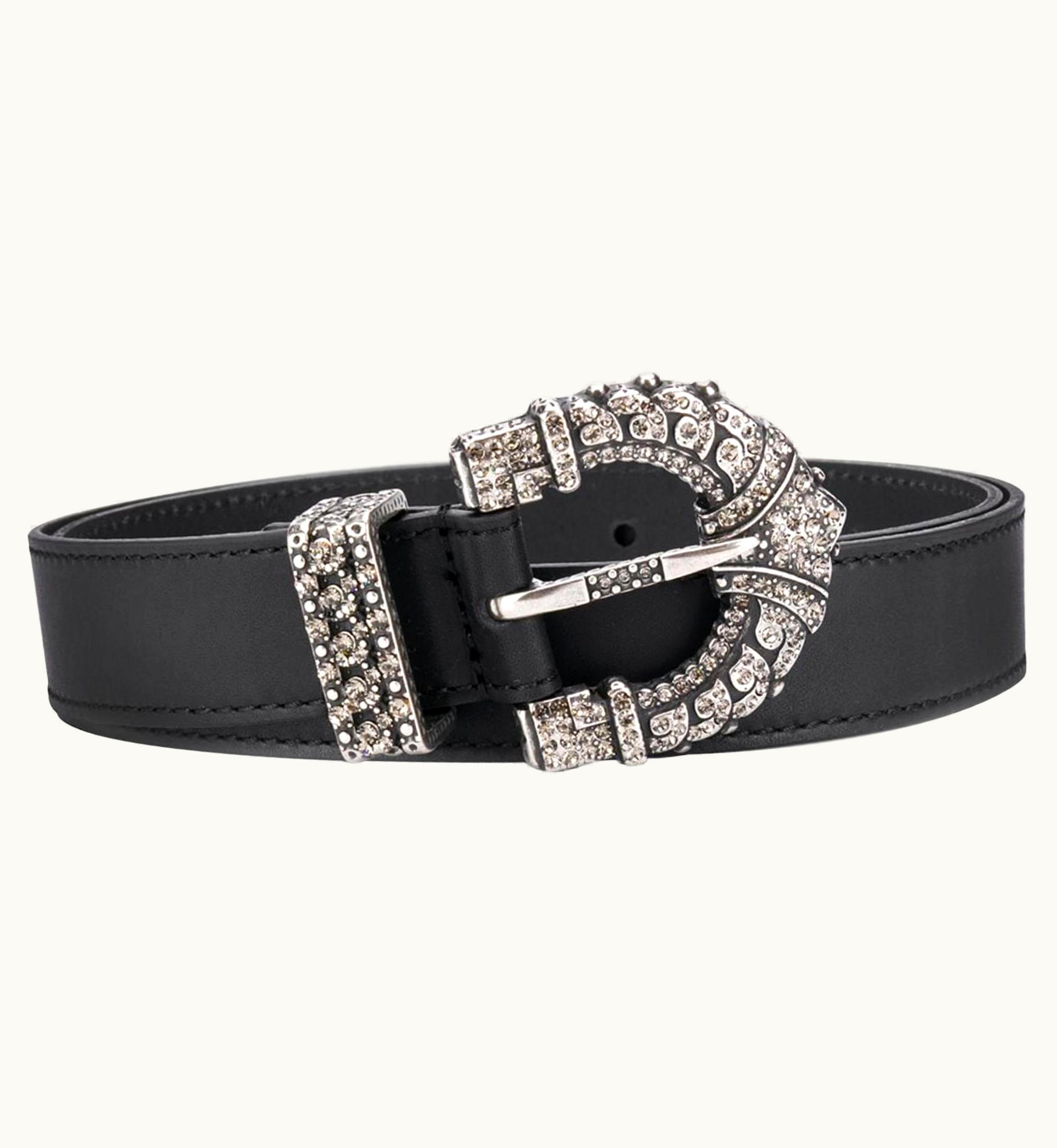 Etro Runway Embellished Buckle Black Calf Leather Belt