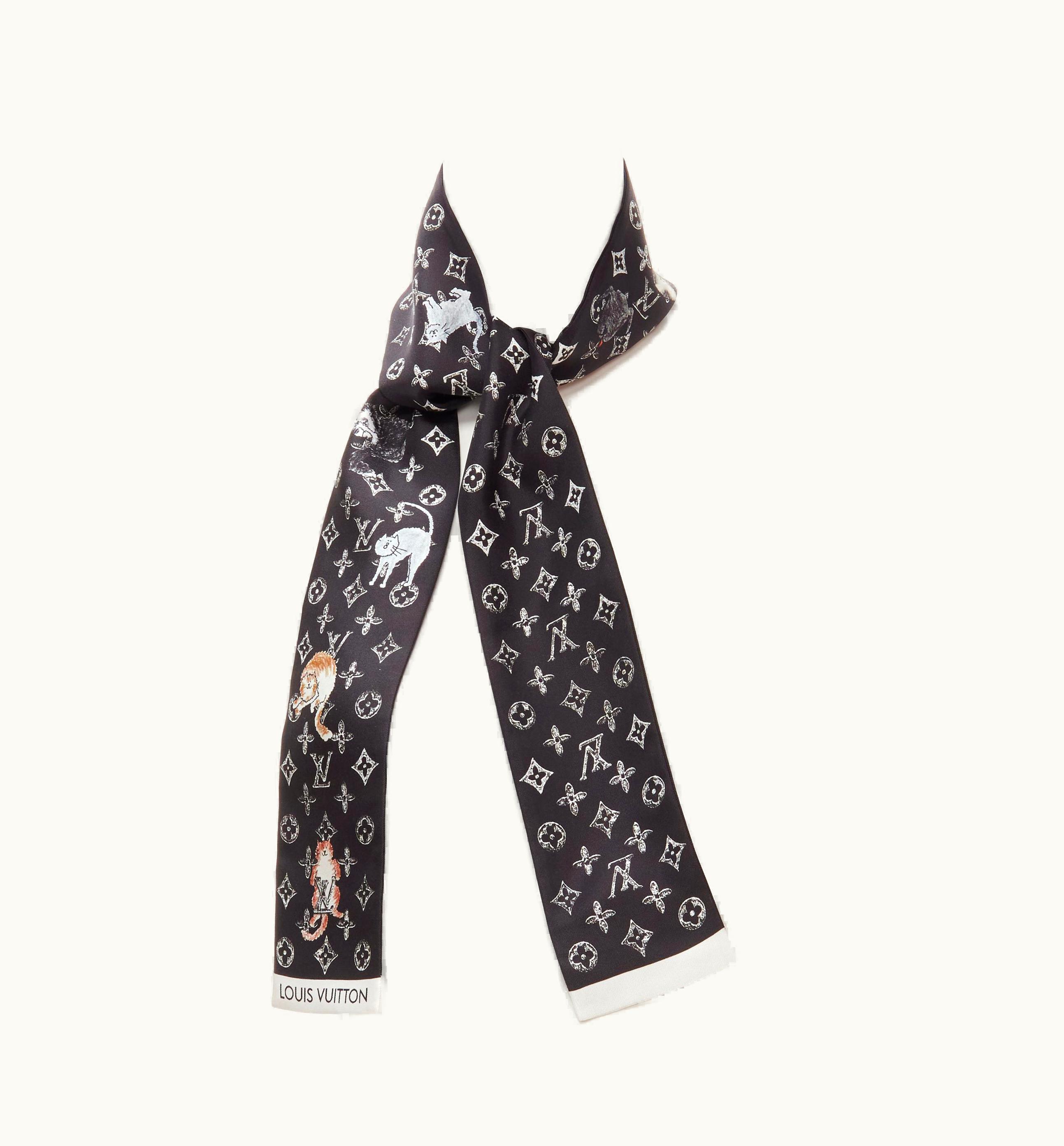 Louis Vuitton Rare Louis Vuitton Catogram Black White Monogram Silk Bandeau Neck Tie Scarf
