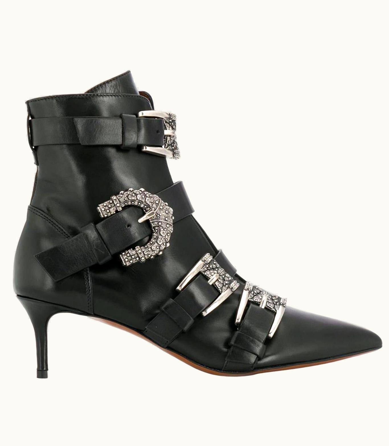 Etro Runway Embellished Side Buckle Black Leather Ankle Boots UZ0614264