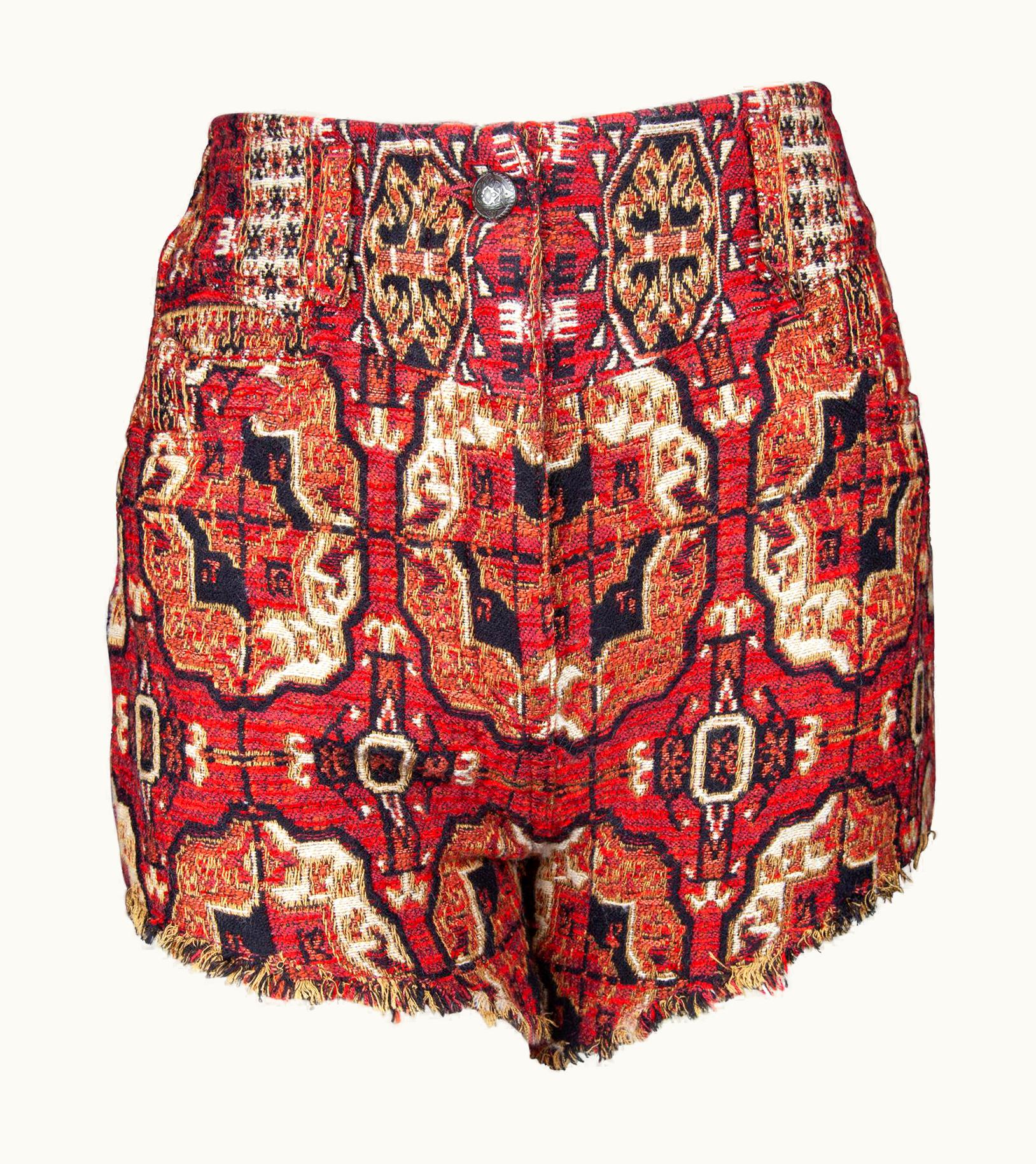 Etro Runway Red And Black Woven Jacquard Dress Shorts