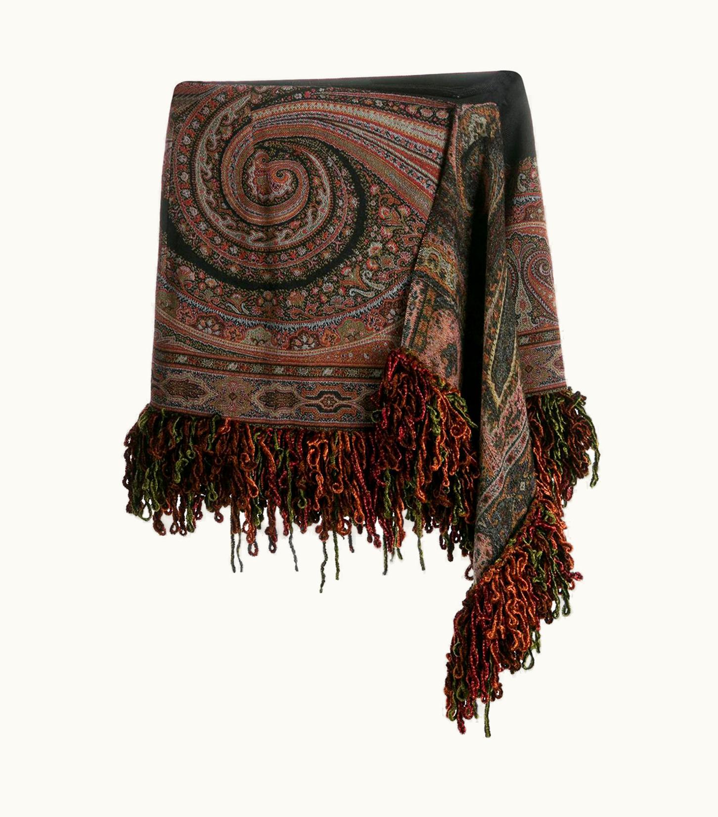 Etro Runway Boho Print Asymmetric Draped Mini Skirt WS/S Tassel Detailing UZ0614294