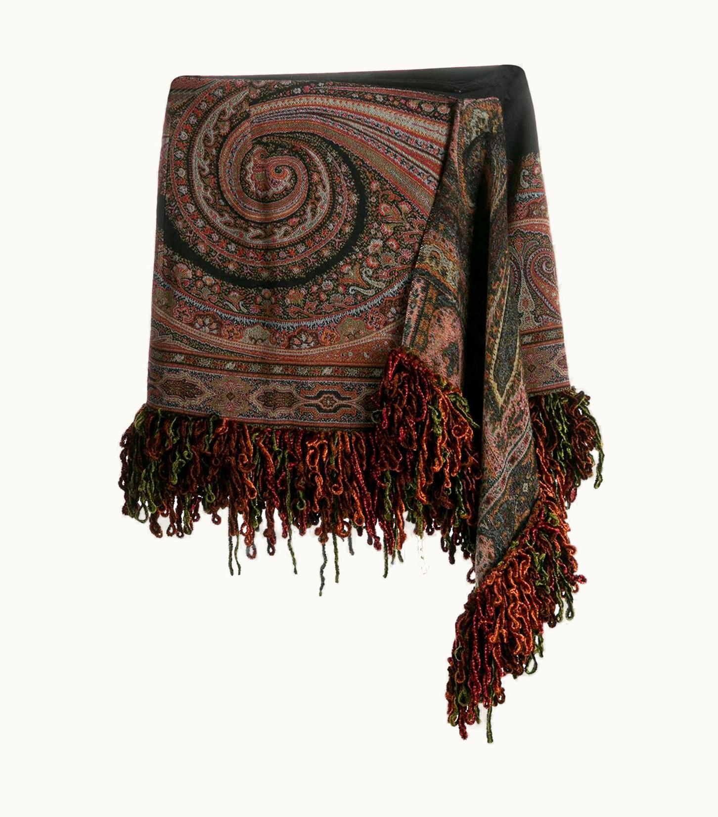 Etro Runway Boho Print Asymmetric Draped Mini Skirt WS/S Tassel Detailing UZ0614296