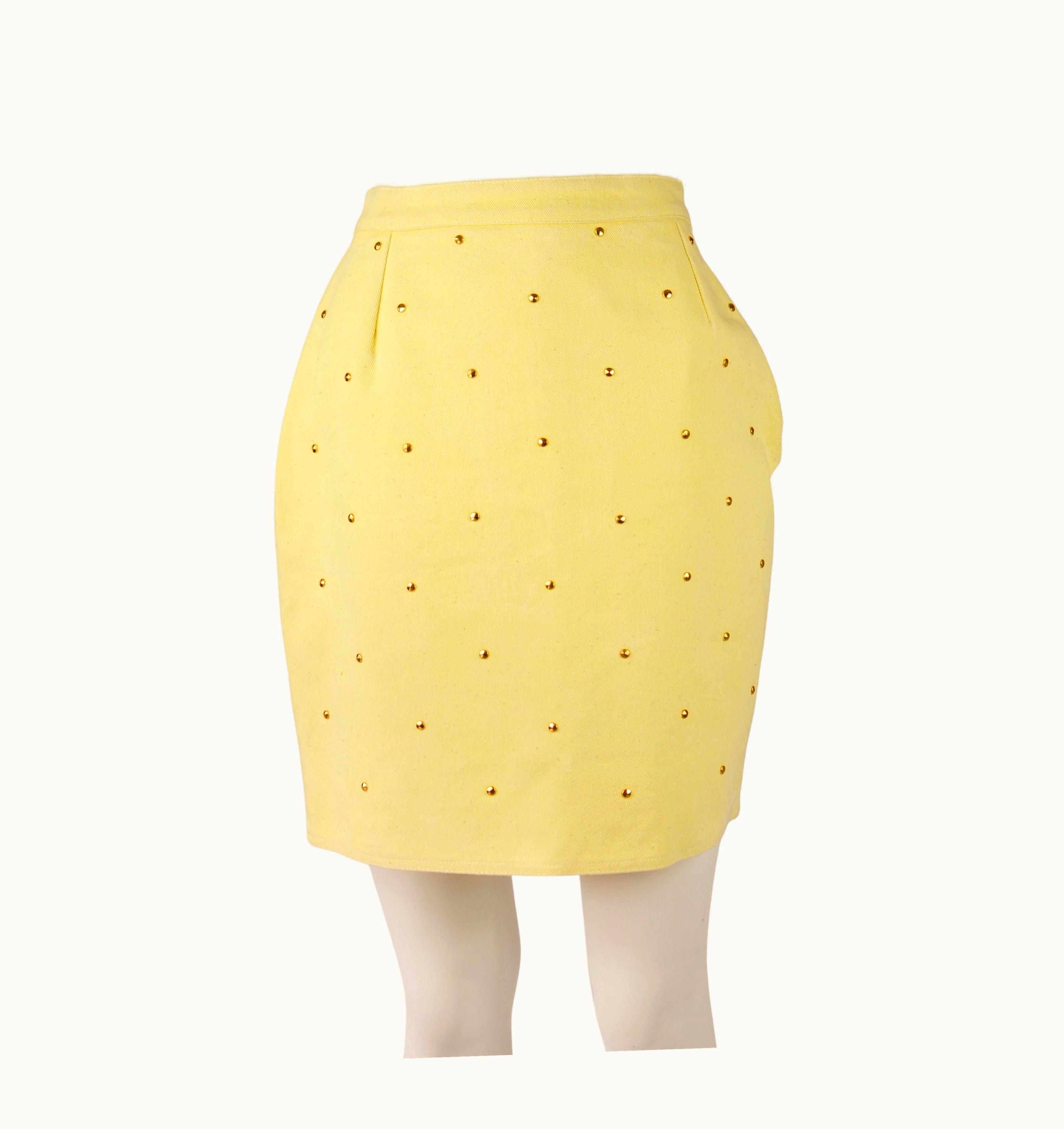 Louis Vuitton Lv Sportswear Denim Studded Mini Skirt Yellow 1980s