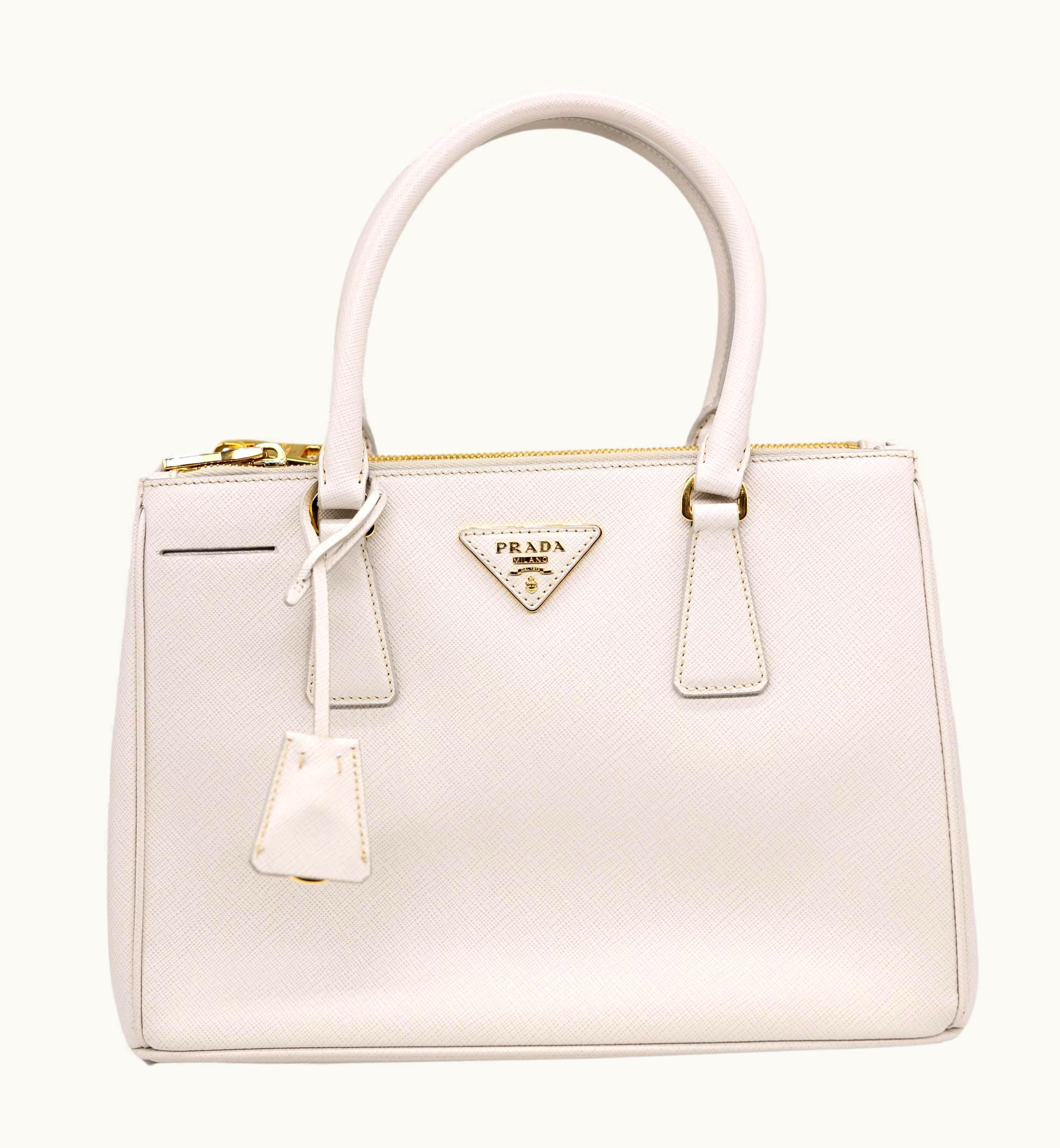 Prada White Galleria Saffiano Leather Medium Top Handle Shoulder Bag