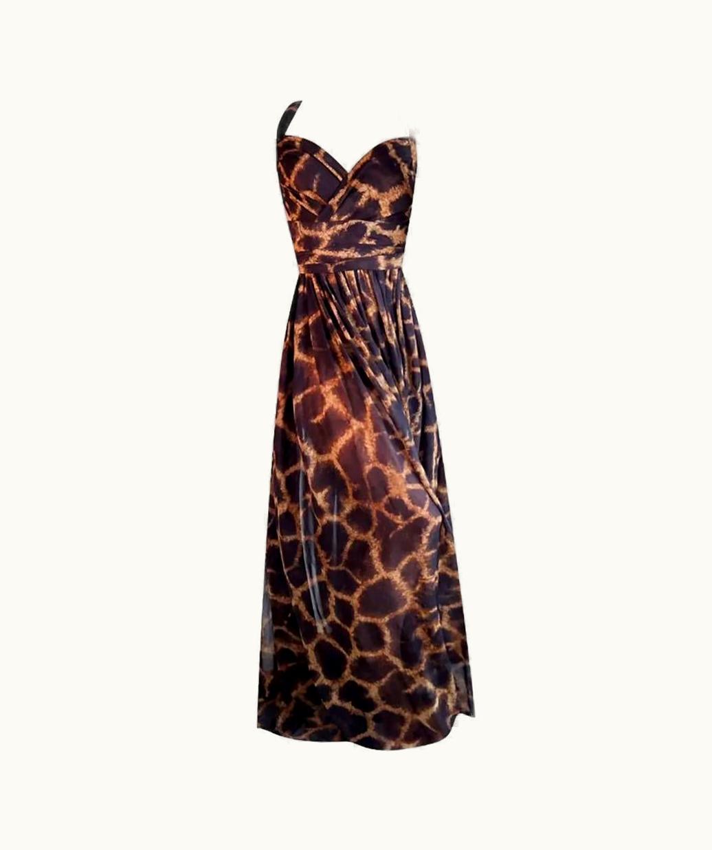 Dolce & Gabbana S/S 2020 Dolce & Gabbana Silk Giraffe-print Lonf Dress w/CRIS/SCROSS/S Back Eu