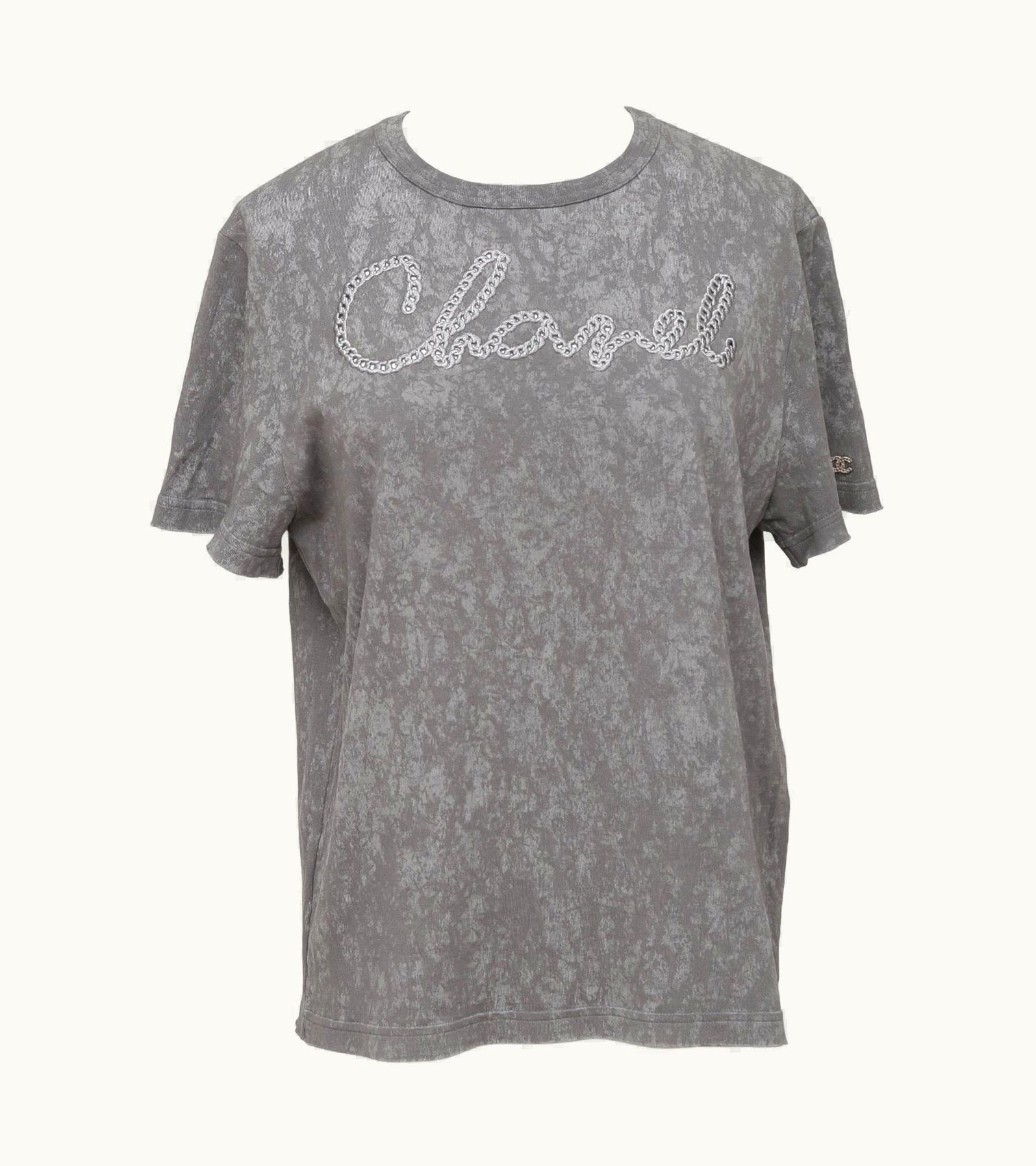 Chanel Grey T-Shirt Top Shirt Short Sleeve Crew Neck Tie-Dye 34/36 2020