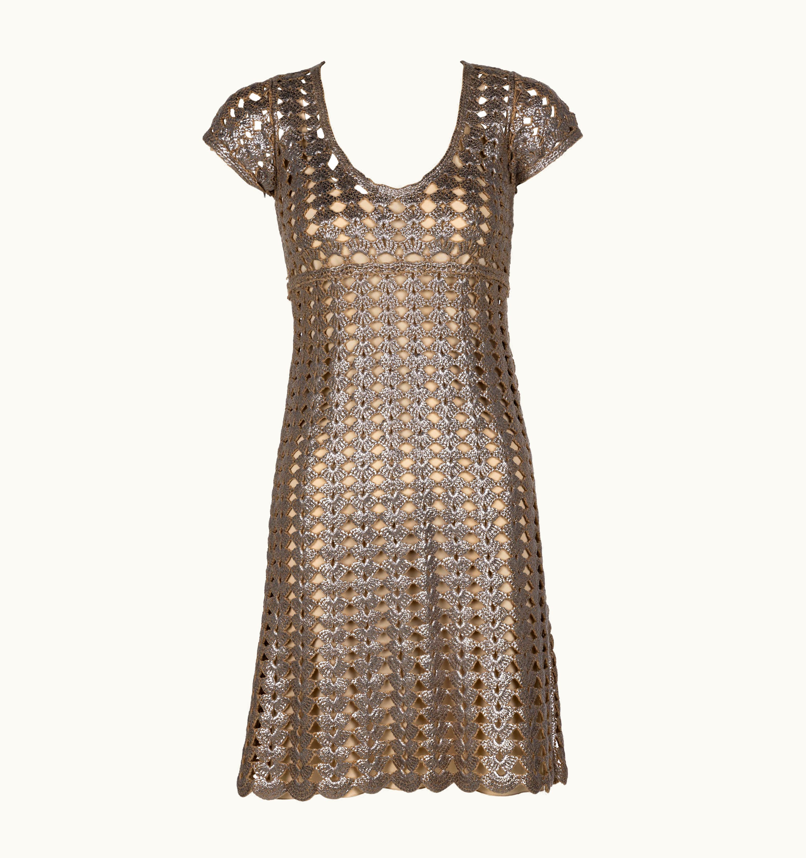 Prada Bronze Metallic Crochet Dress, 2000s