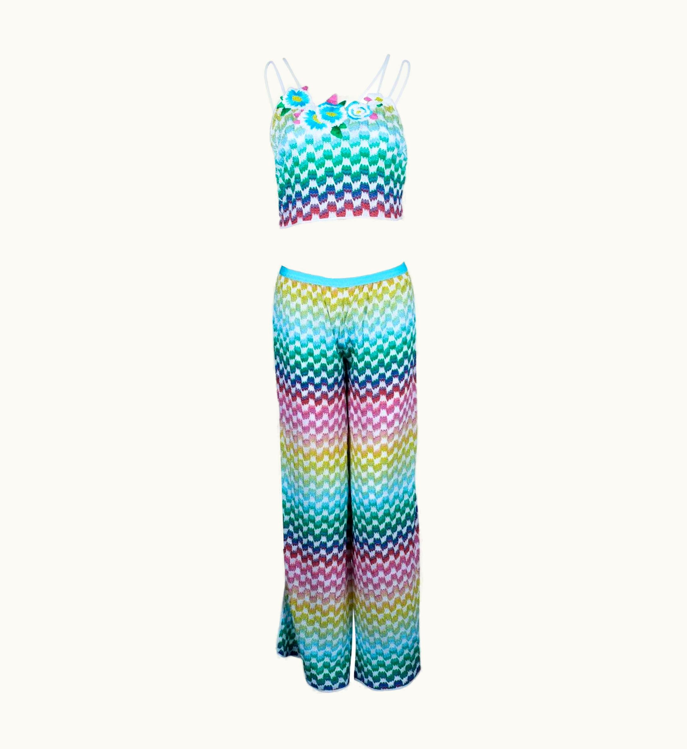 Missoni Rainbow Metallic Crochet Knit Pants Top 2pcs As Seen On Ambrosio