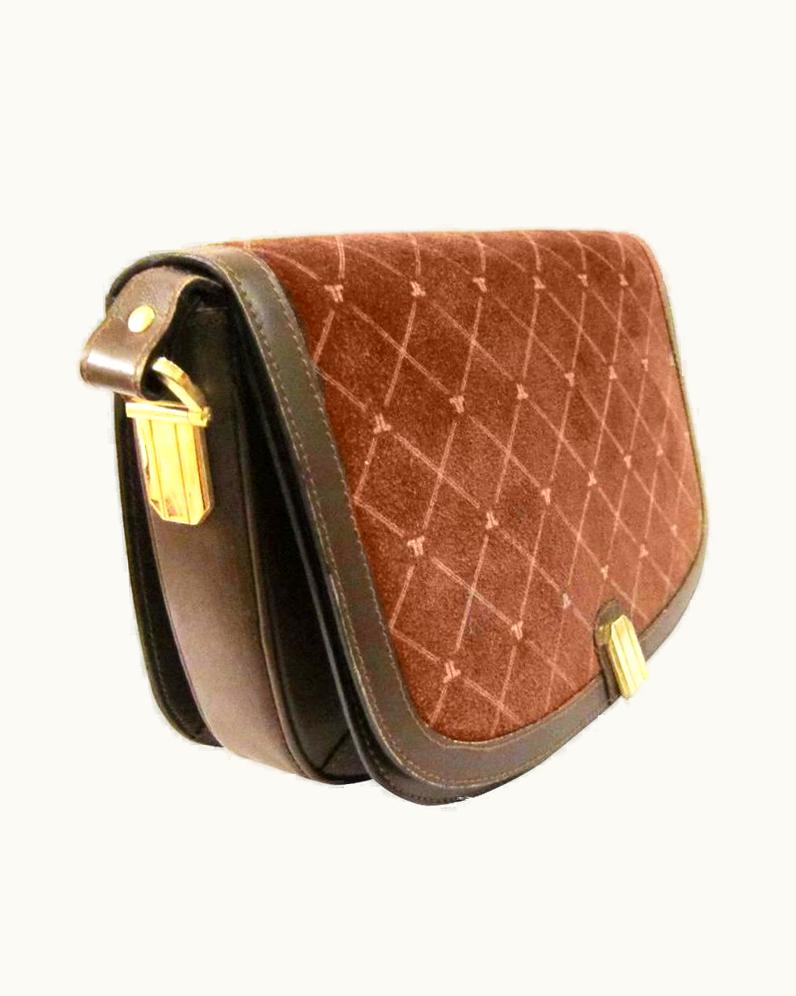 Lanvin Pink Marron Suede Shoulder Box Bag 70s