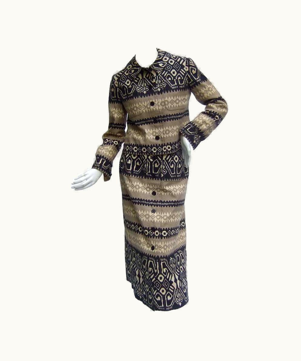 Lanvin Chic Cotton Print Skirt Suit C 1970