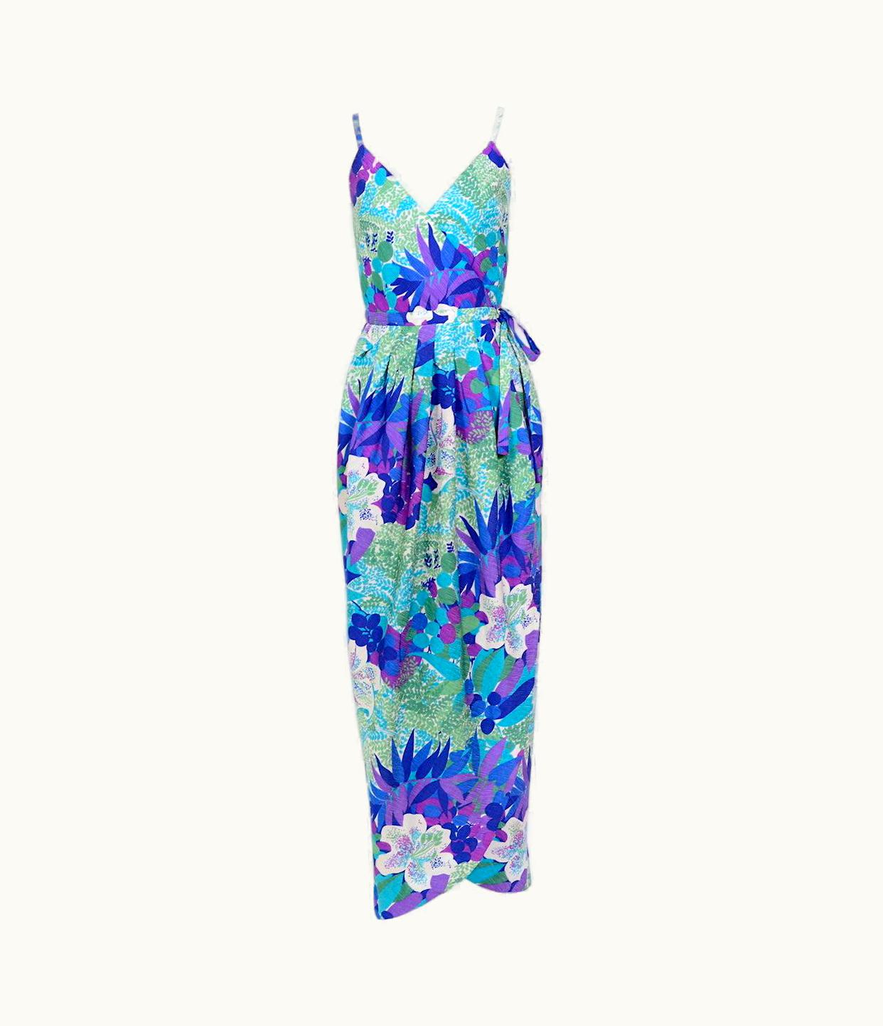 Lanvin Vintage 1970s Spring Summer Flower Print Wrap Dress