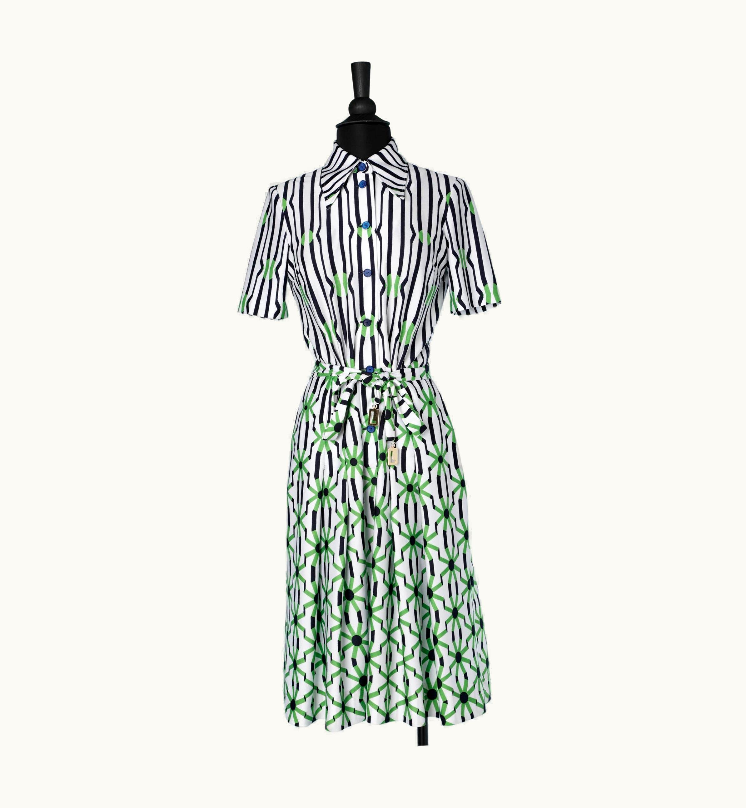 Lanvin Graphic Printed Polyester Shirt Dress With Belt Lanvin