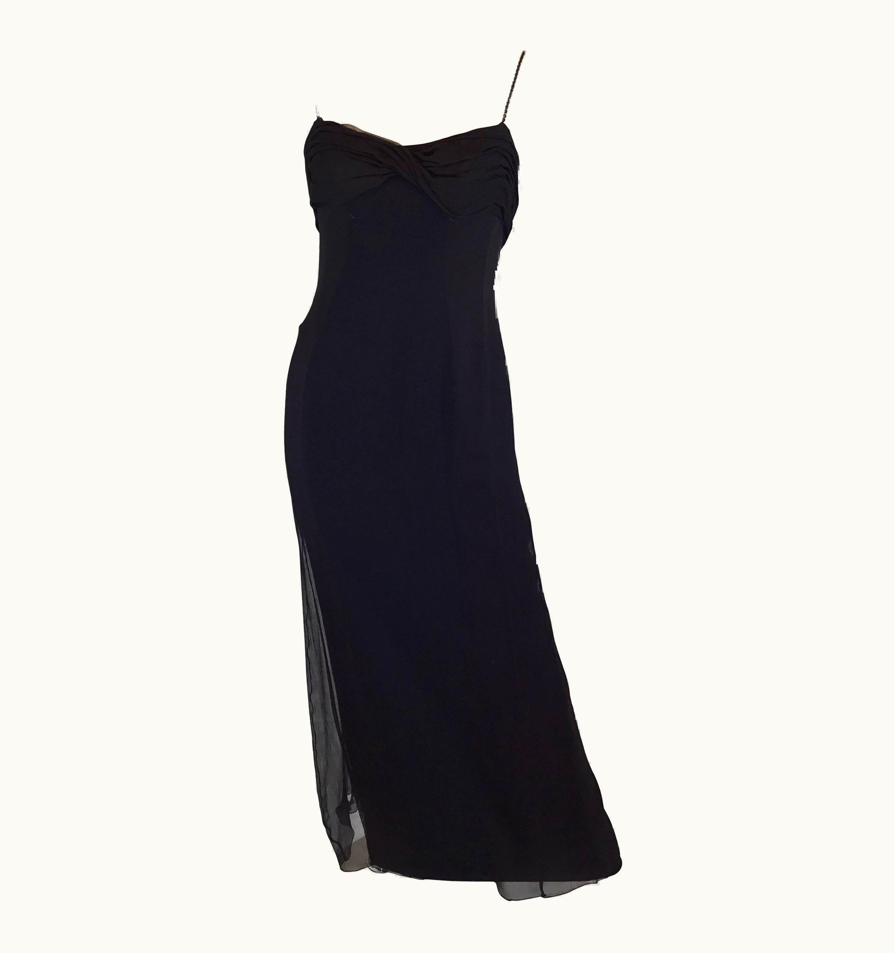 Lanvin Chiffon Blend Dress Vintage 1970' With Rhinestone Straps