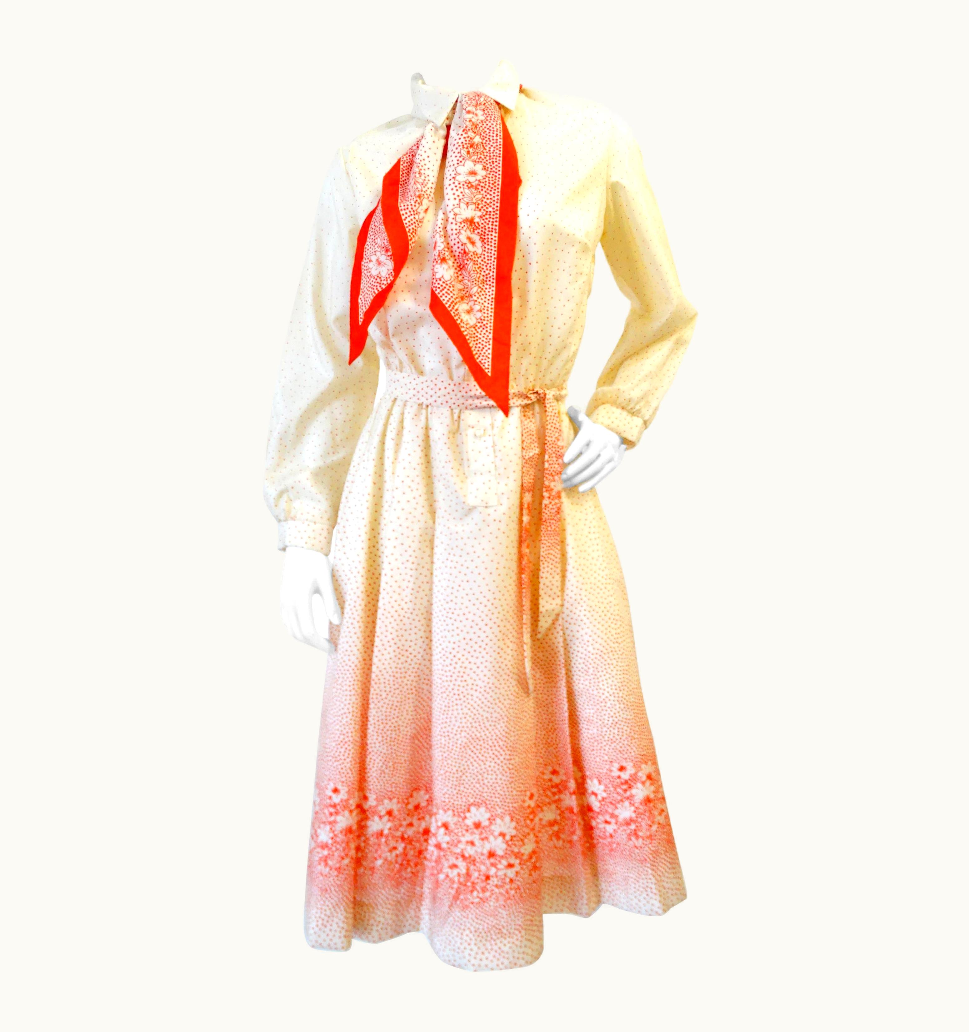 Lanvin 1960s Lanvin Cream & Red Polkadot Floral Dress