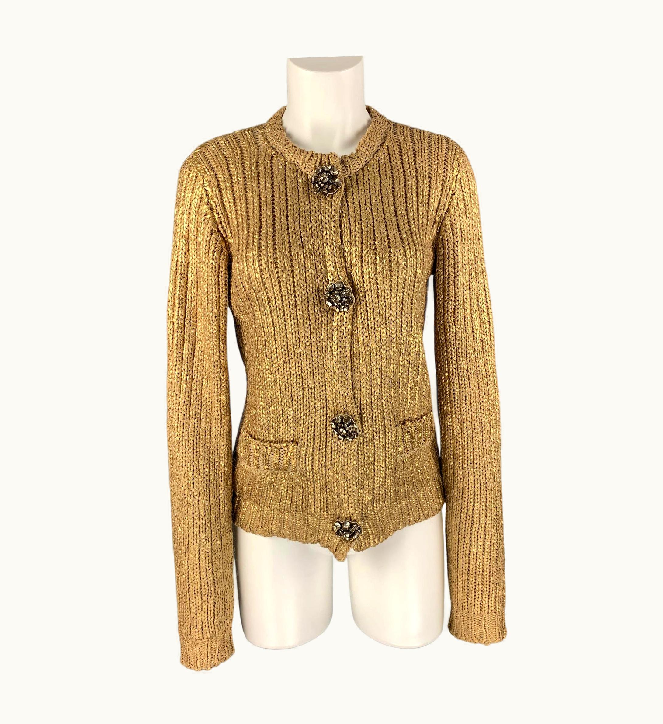Lanvin Gold Knitted Silk Snaps Cardigan