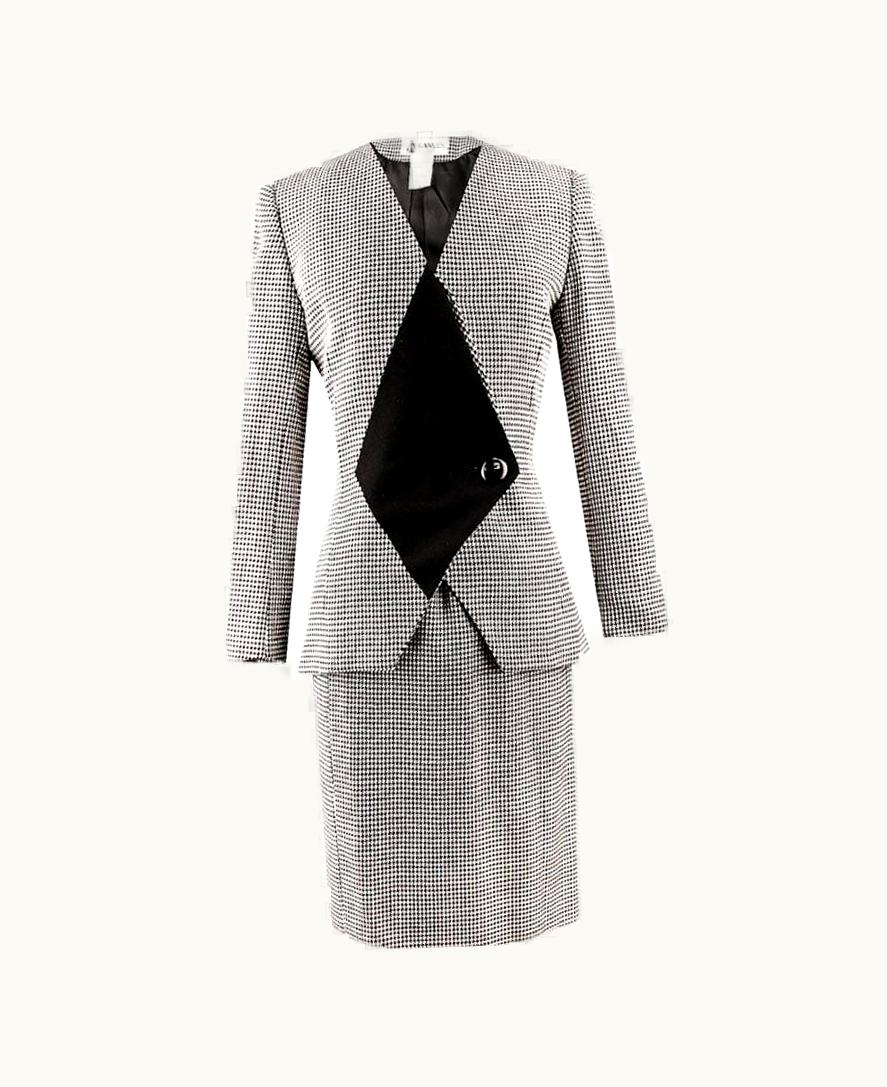 Lanvin Vintage Wool Houndstooth Skirt Suit