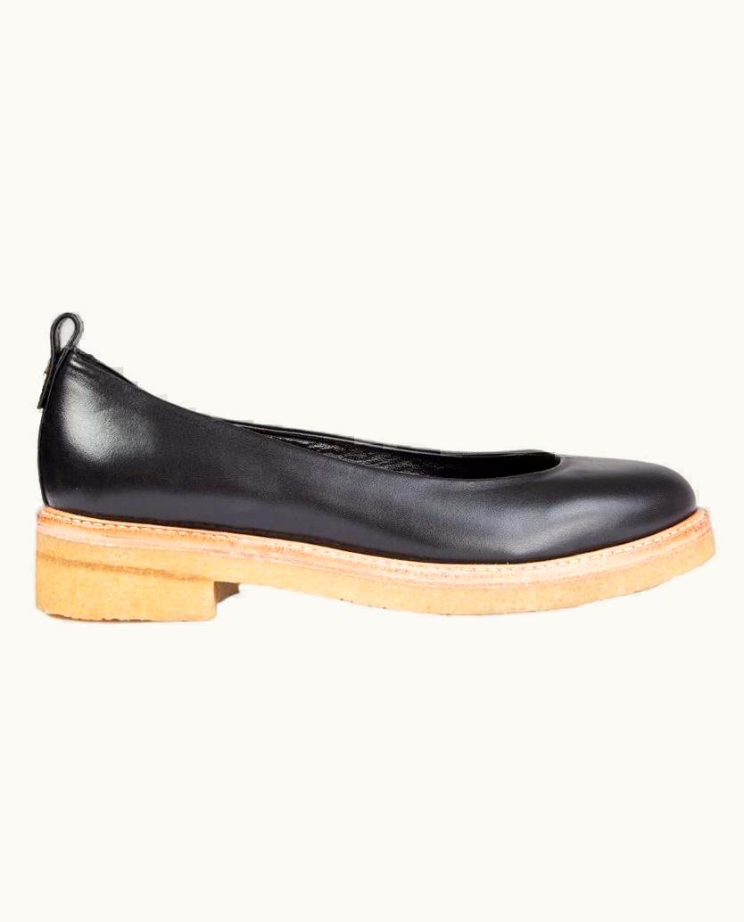Lanvin Black Leather Chunky Ballet Flats Shoes