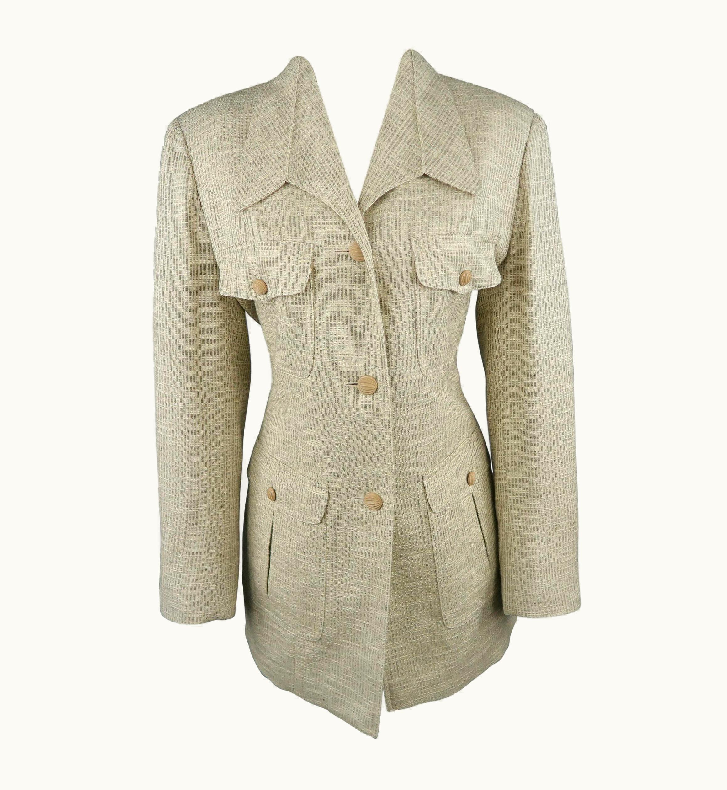Lanvin Beige Textured Military Pocket Jacket