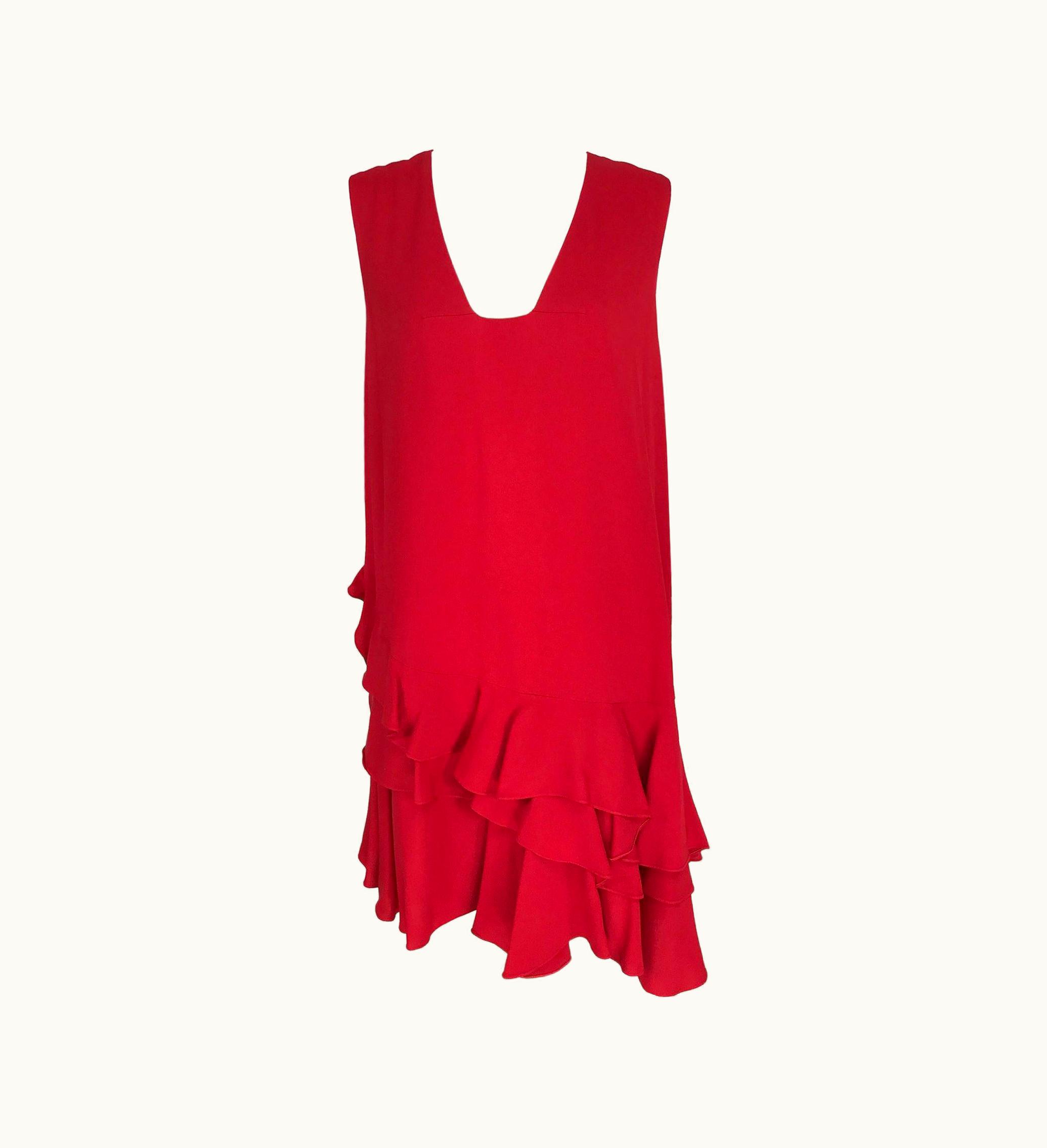 Lanvin Cherry Red Silk Blend Crepe Chemise Dress