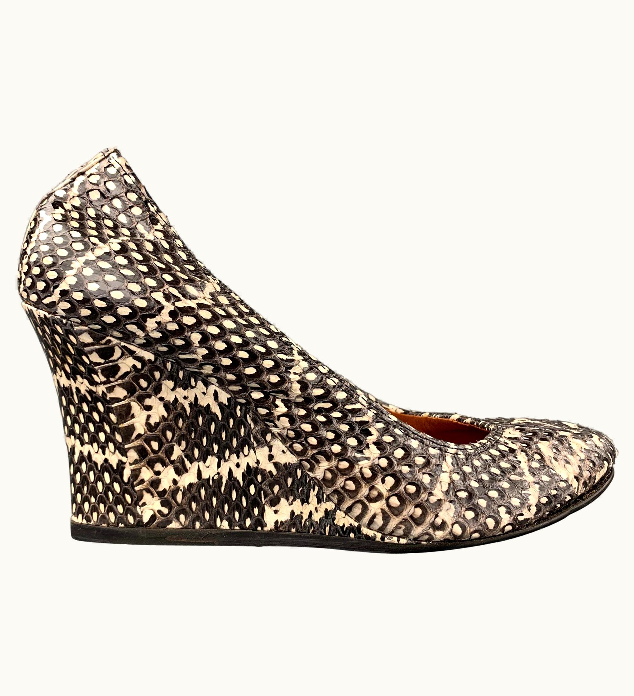 Lanvin Grey & White Snake Skin Wedge Pumps