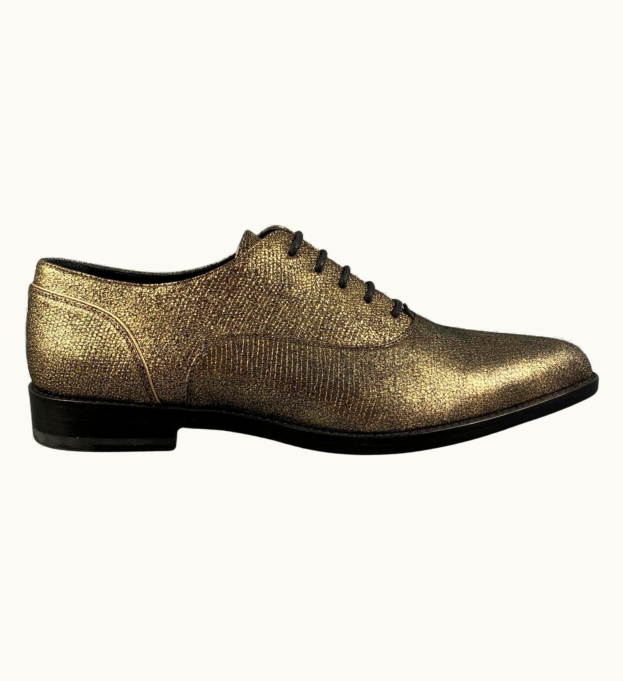 Lanvin .5 Gold Metallic Leather Lace Up Shoes