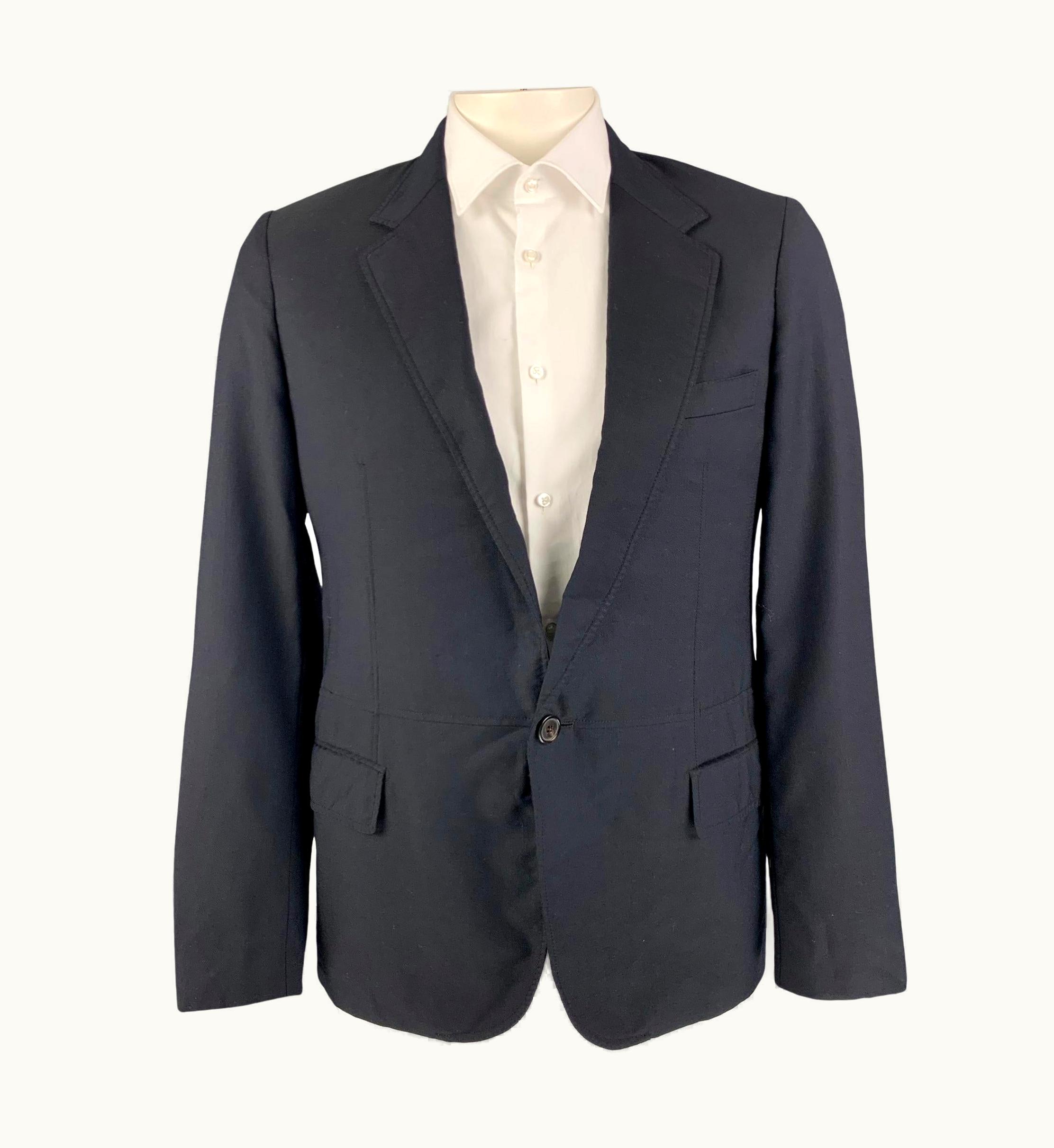 Lanvin Navy Cupro Notch Lapel Sport Coat