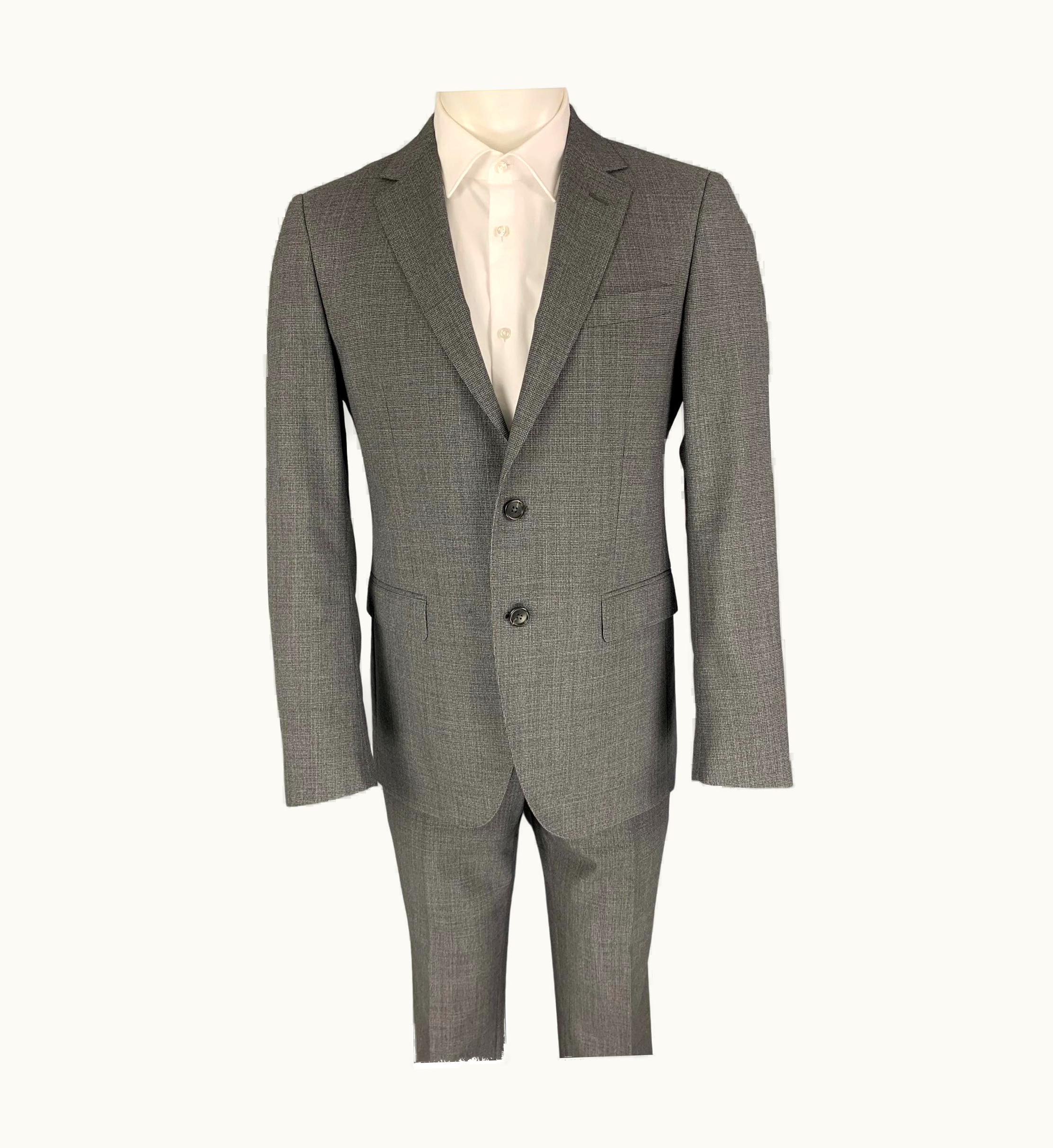 Lanvin Grey Grid Wool Notch Lapel Suit
