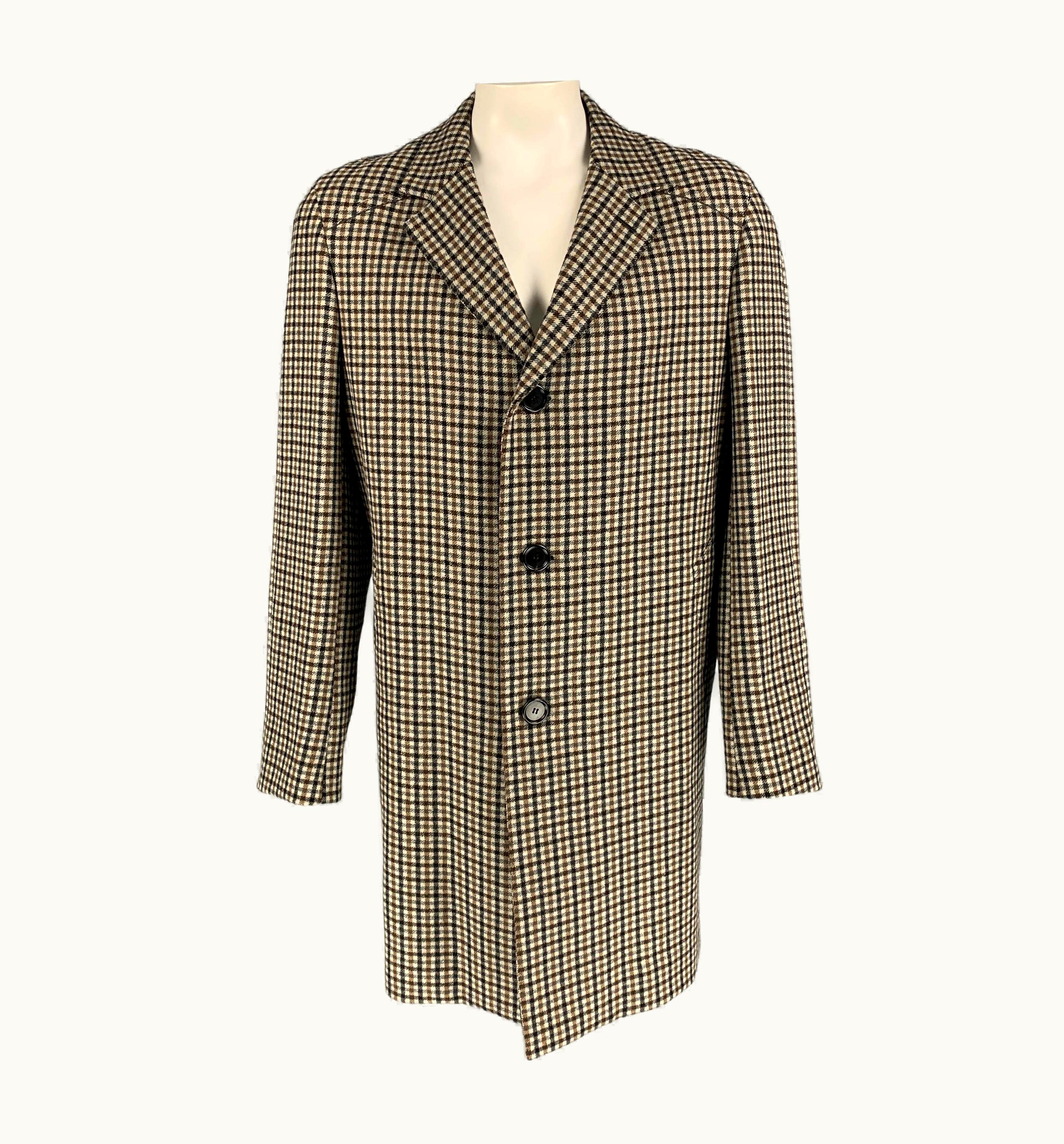 Lanvin Oatmeal Black & Brown Checkered Wool Coat