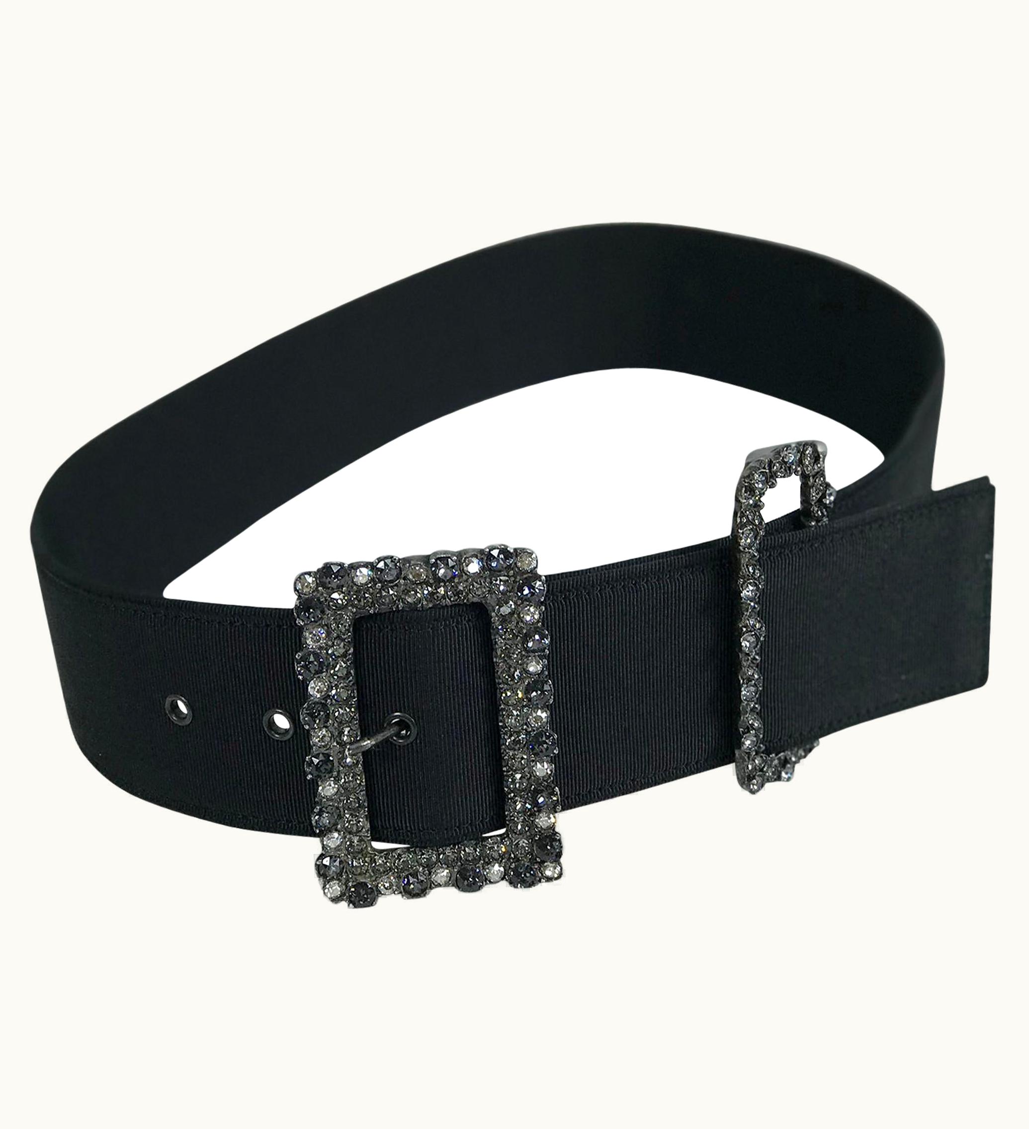 Lanvin Crystal Rhinestone Buckle Belt Of Wide Black Grosgrain