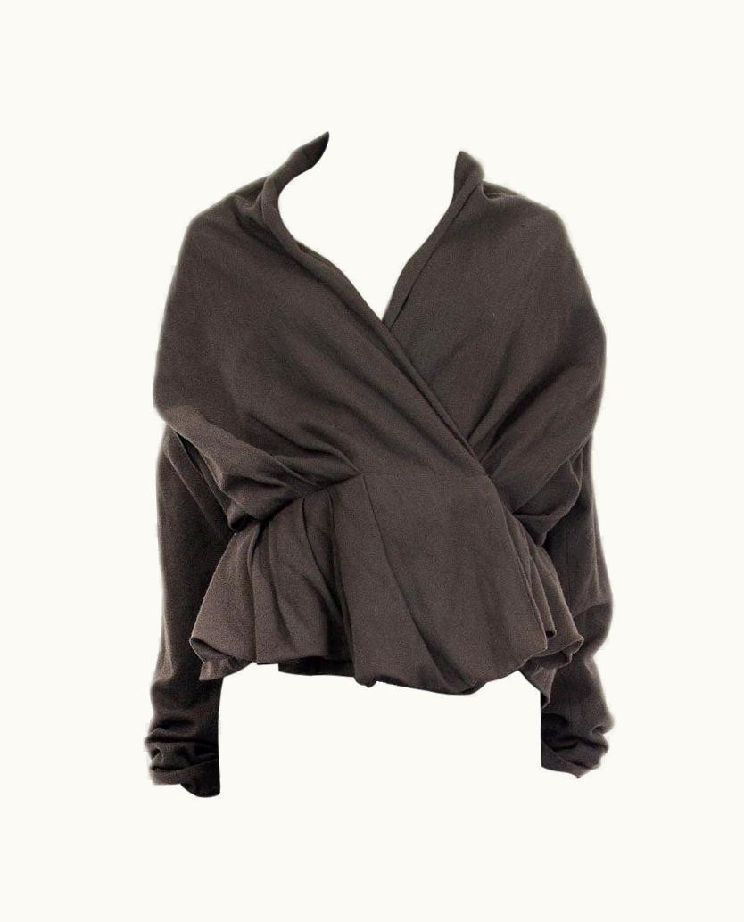 Lanvin Grey Wool Asymmetric Peplum Wrap Jacket
