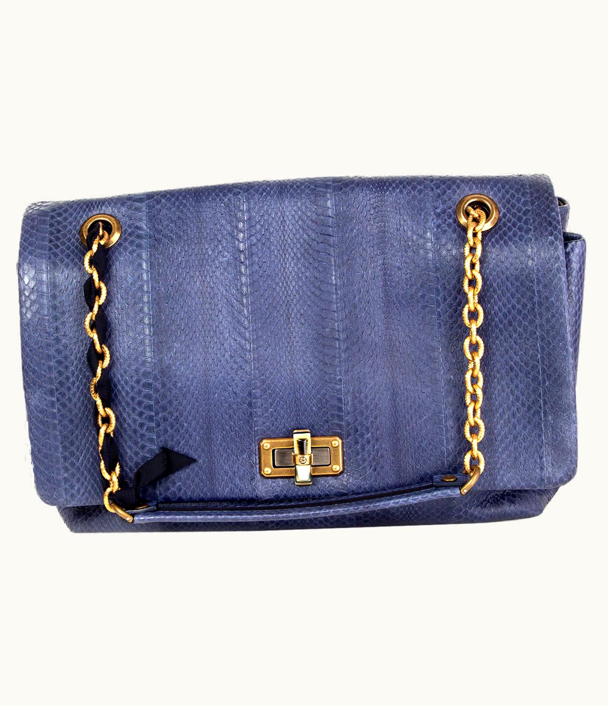 Lanvin Blue Python Happy Twist Lock Flap Shoulder Bag