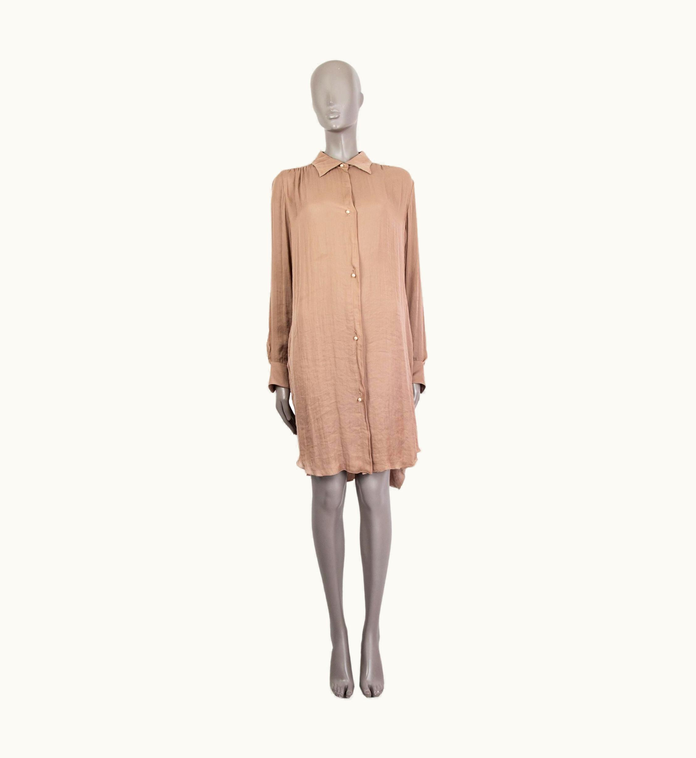 Lanvin Taupe Polyester Pearl Button Shirt Dress