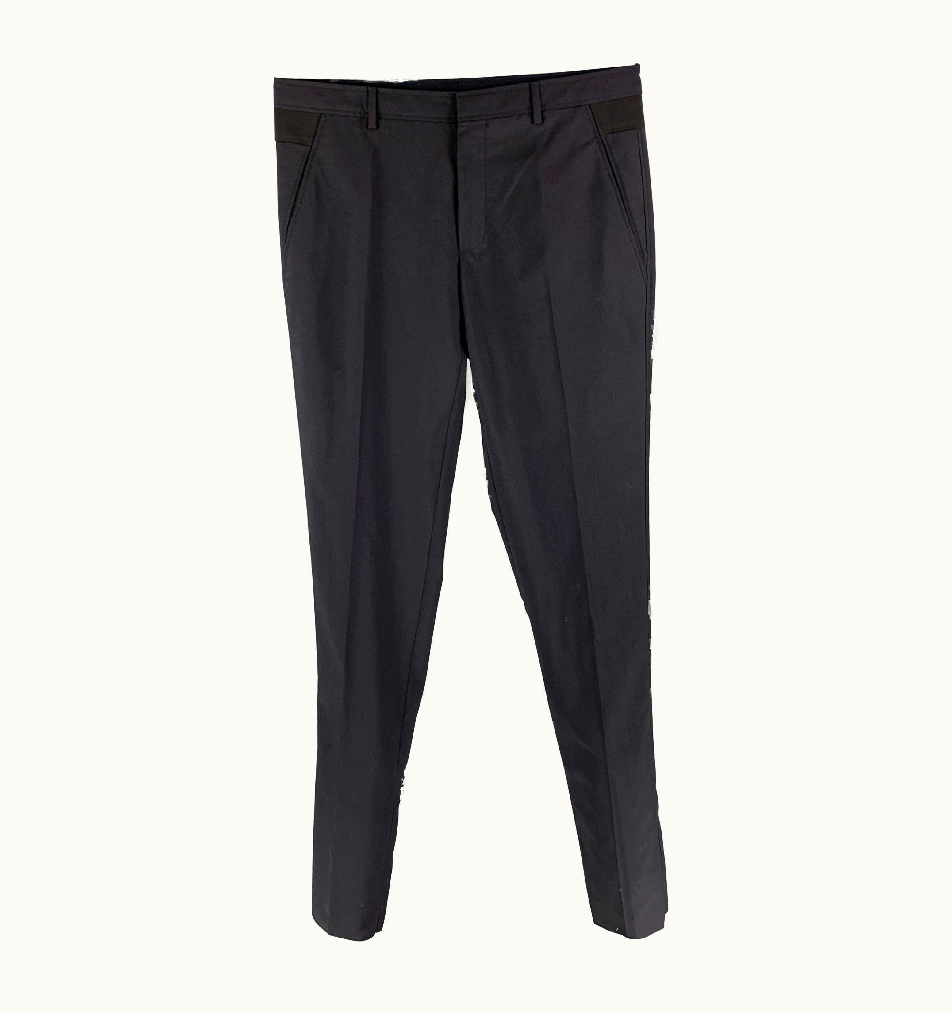 Lanvin Navy Wool Flat Front Slim Dress Pants