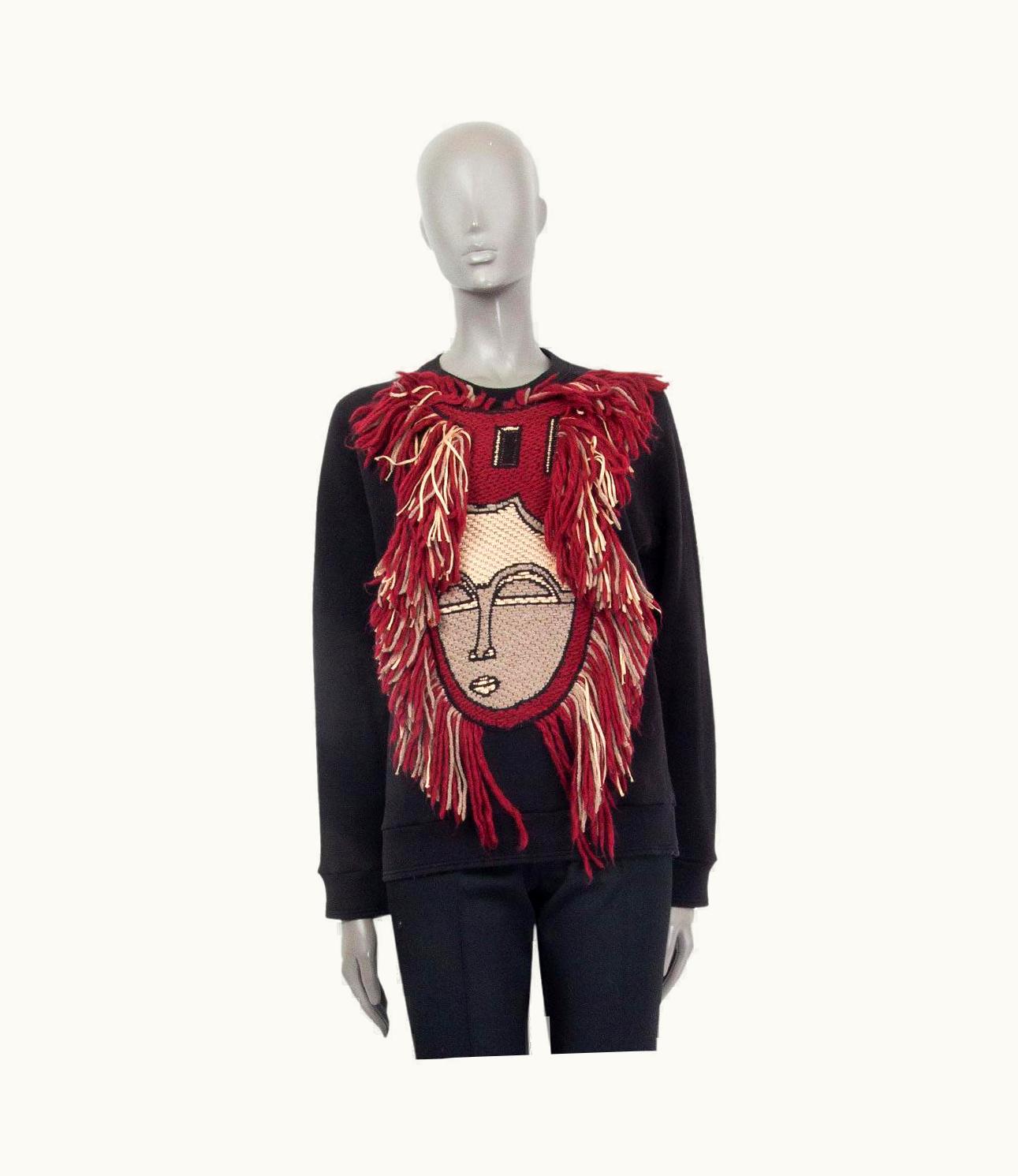 Lanvin Black Wool & Red Mask Embroidered Crewneck Sweater