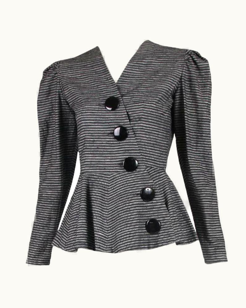 Lanvin Vintage Lanvin Black & White Striped Jacket w/Peplum Waist & Asymmetric Buttons