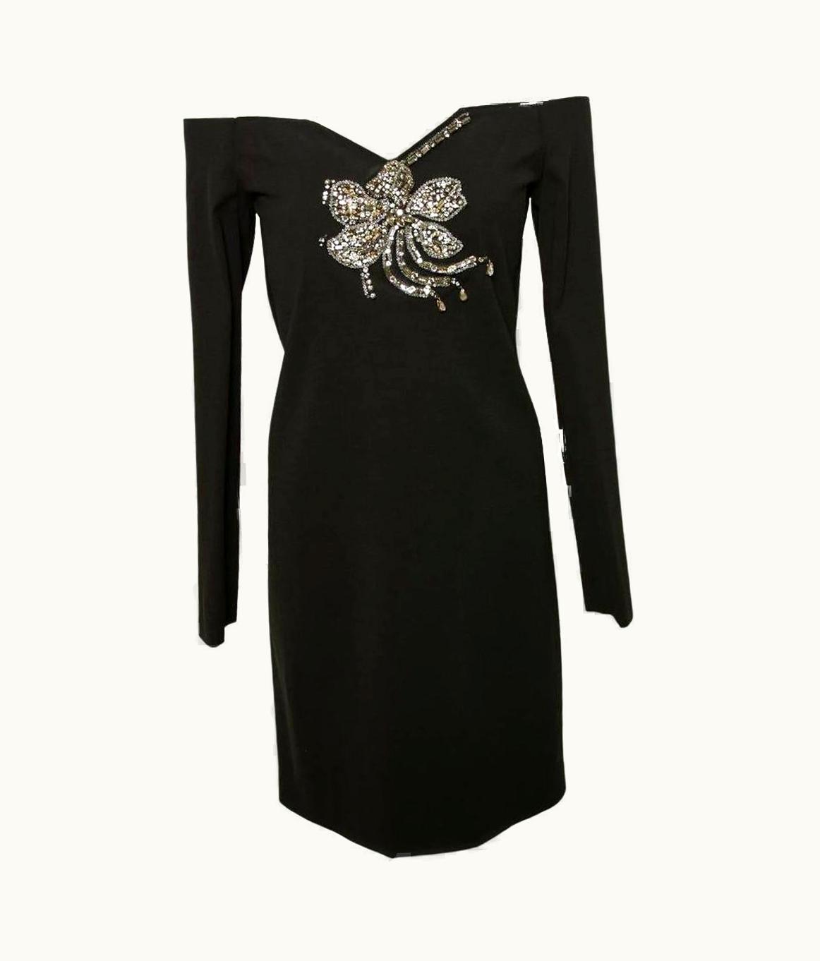 Lanvin Black Viscose Dress With Rhinestones Flover Fr